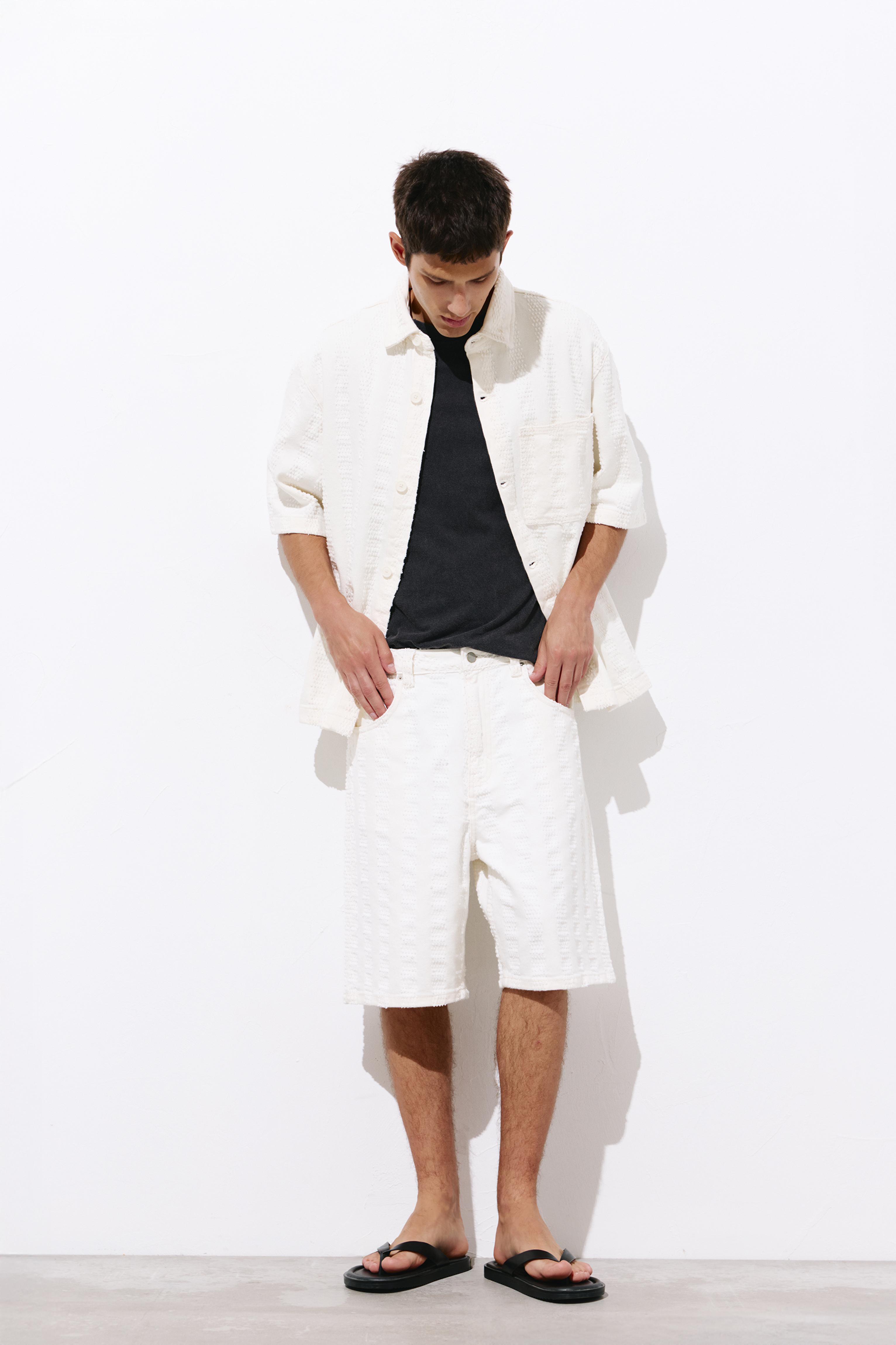 Jacquard denim Bermuda shorts — Ecru