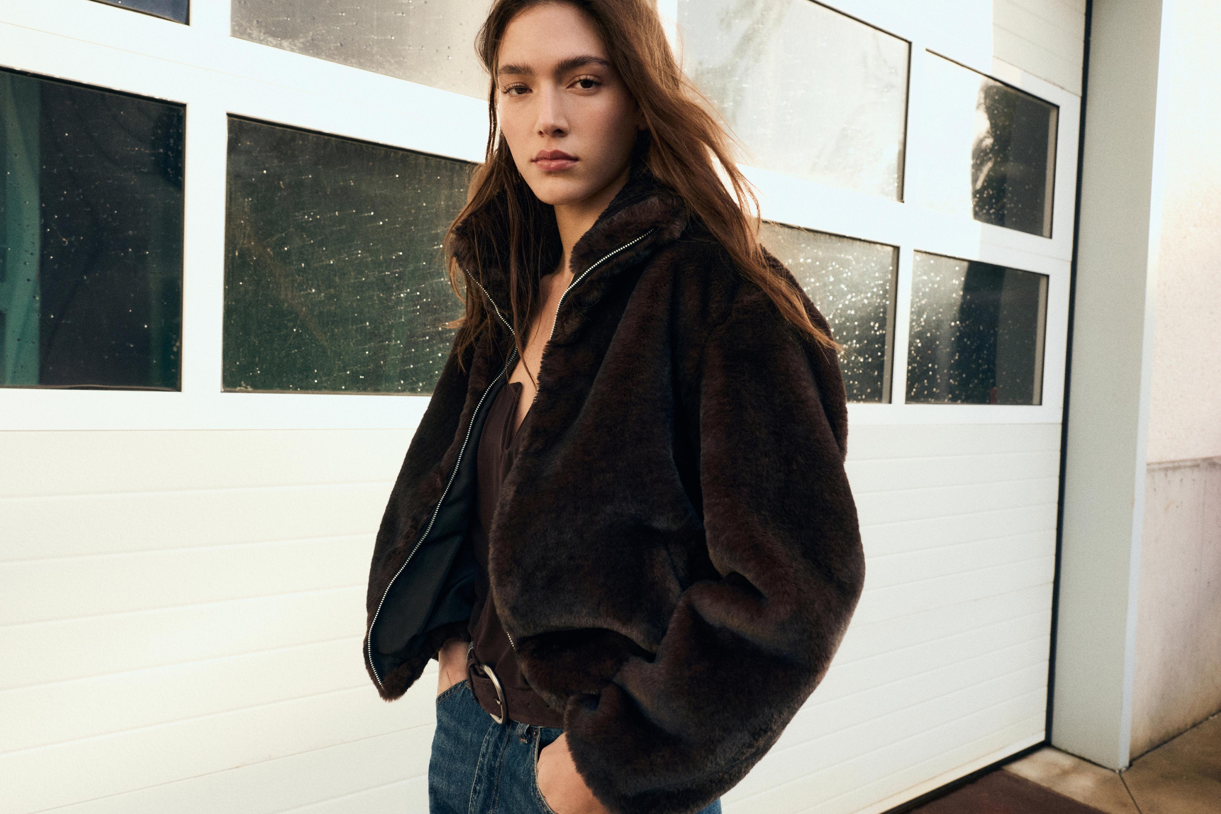 Dik yaka suni kürk ceket - Görsel 19