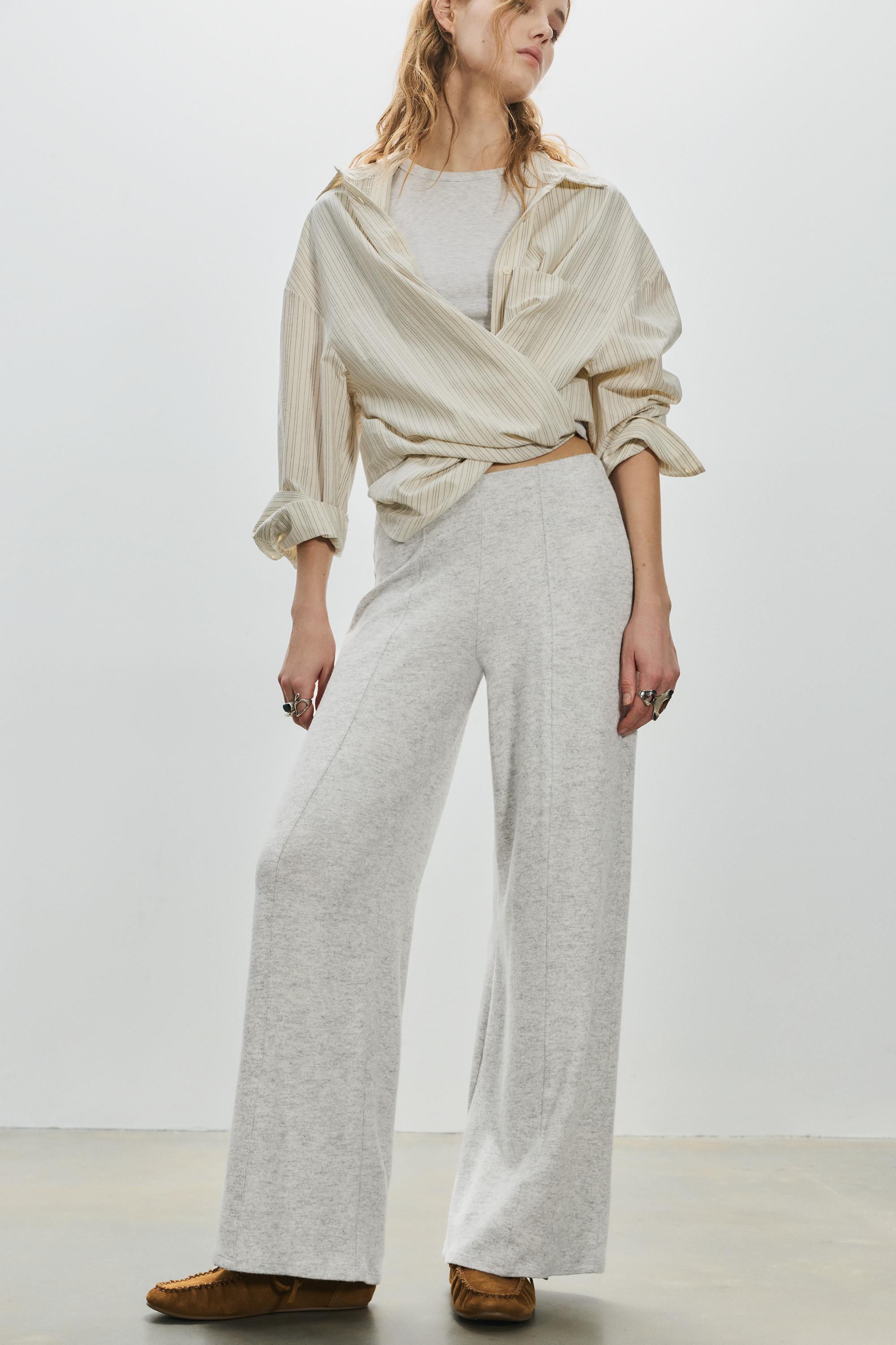 Wide-leg soft touch trousers — Pale marl