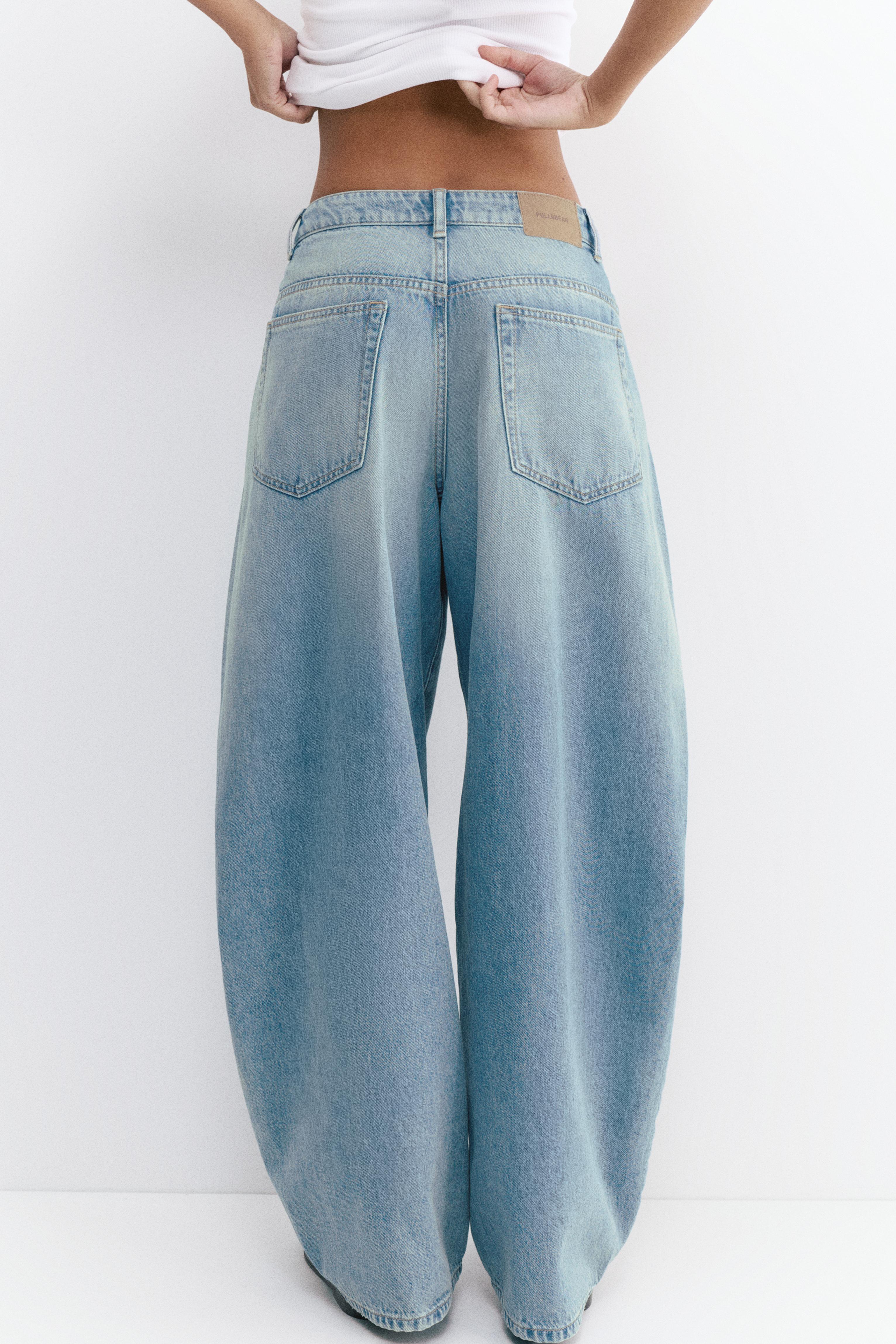 Pleated balloon fit baggy jeans — Pale blue