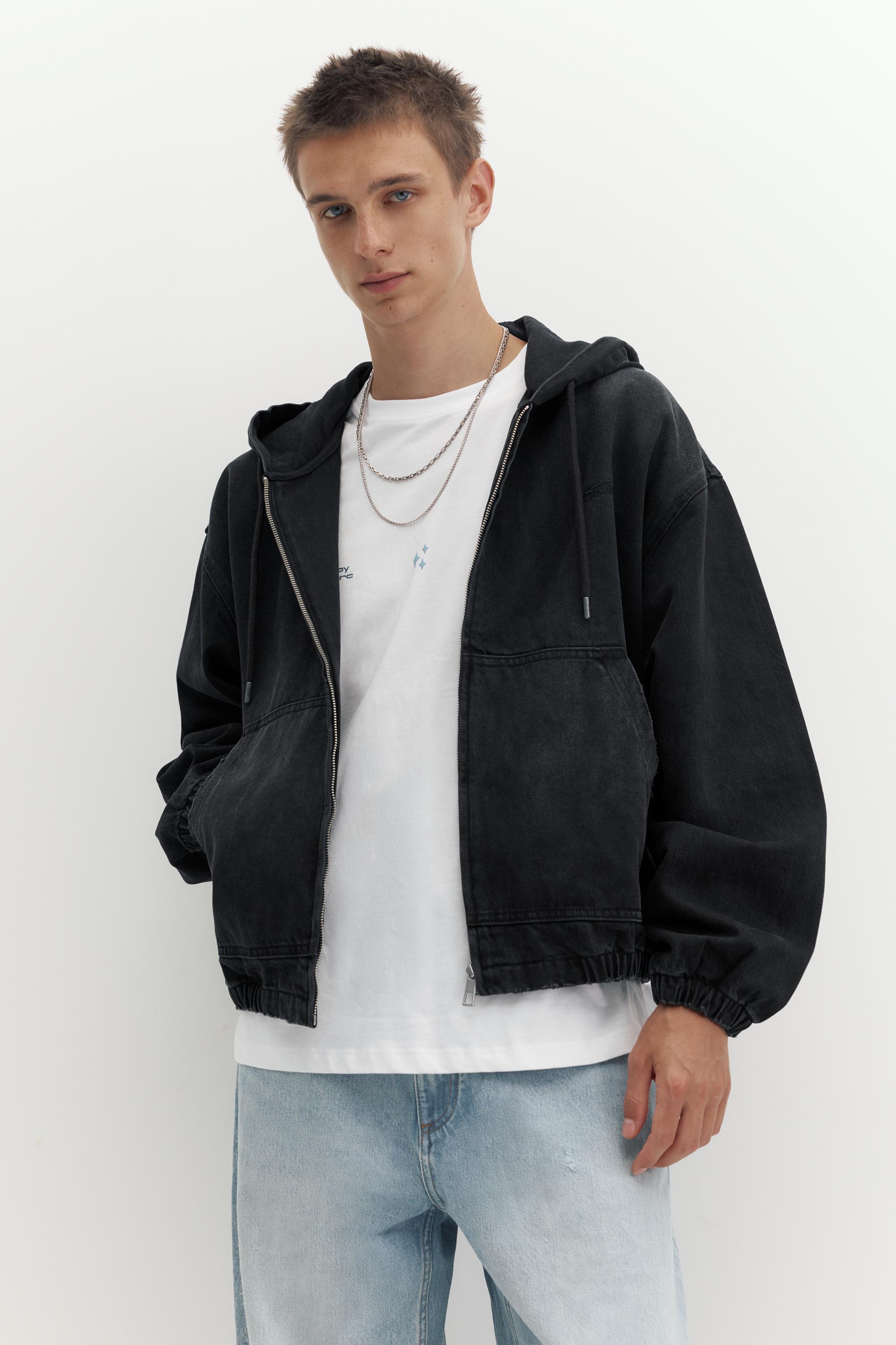 STWD zip-up hooded jacket — Faded black