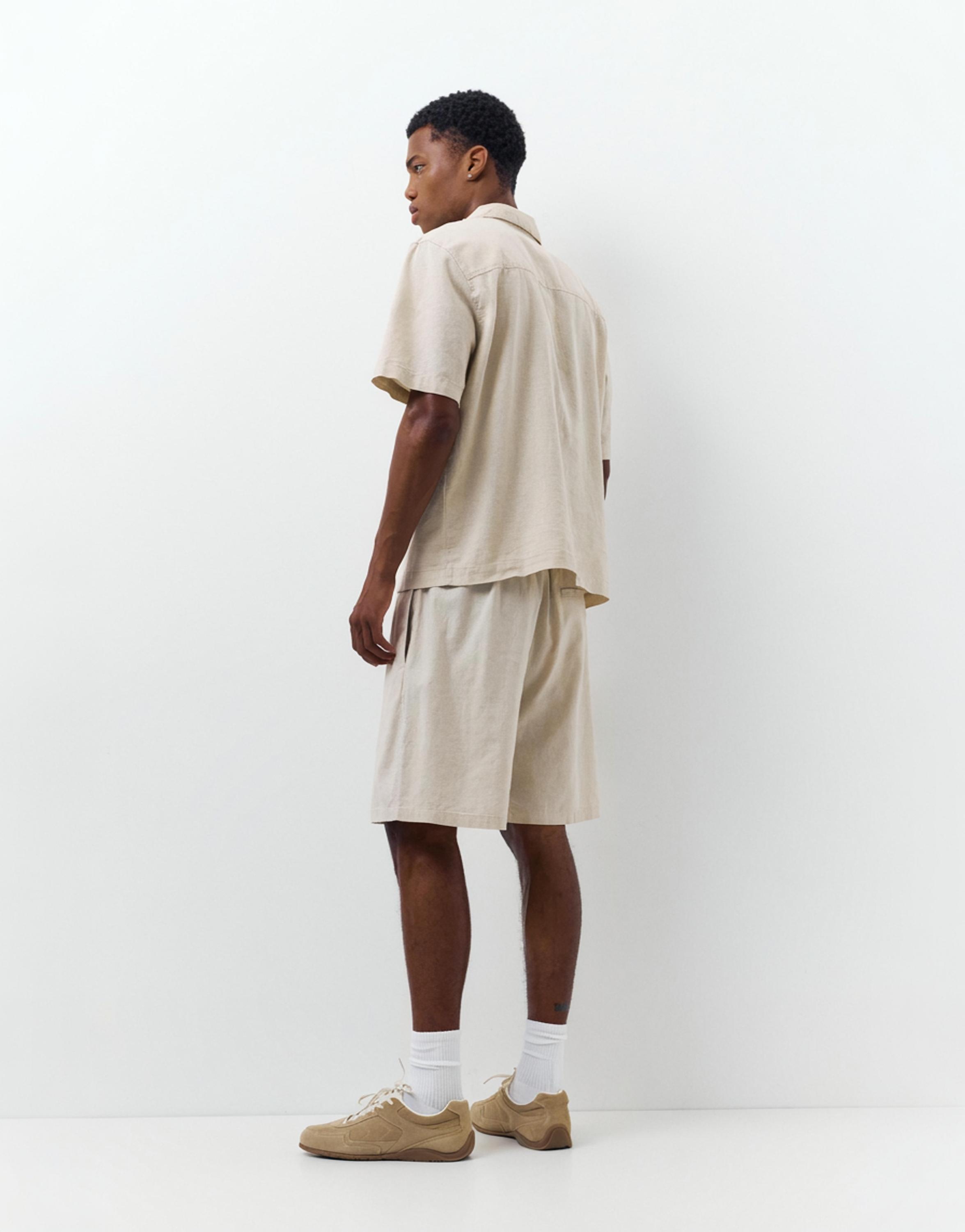 Linen blend Bermuda joggers — Beige