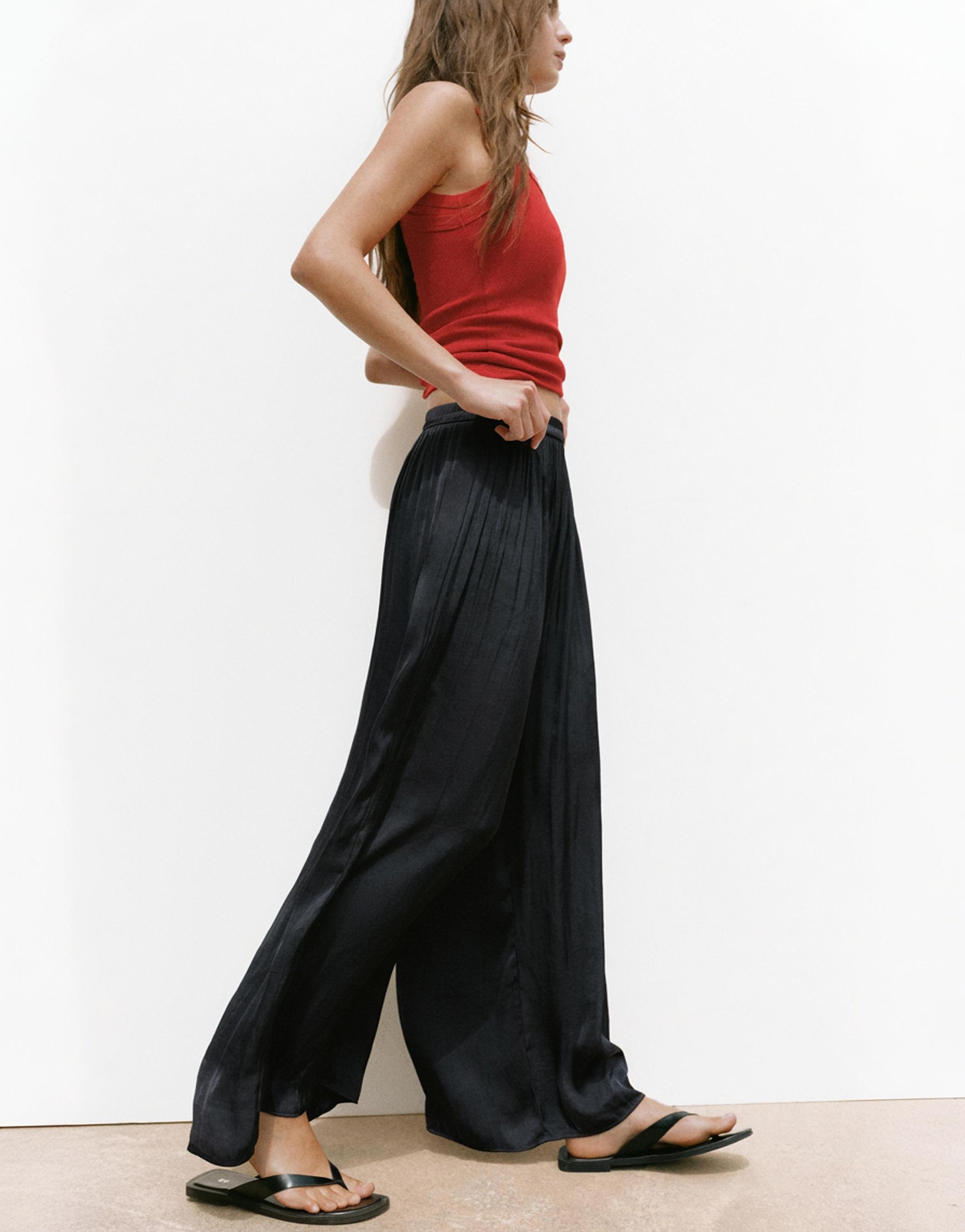 Satin wide-leg trousers — Black