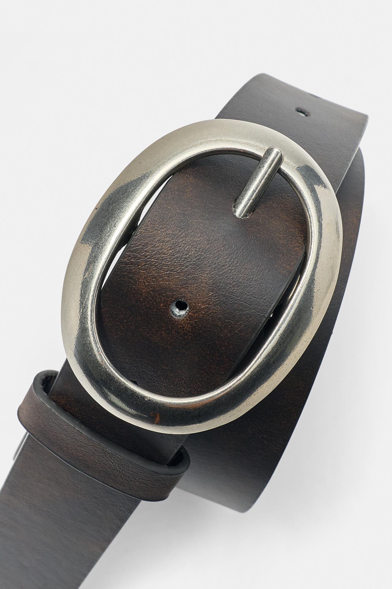 Belt with round buckle — Brown