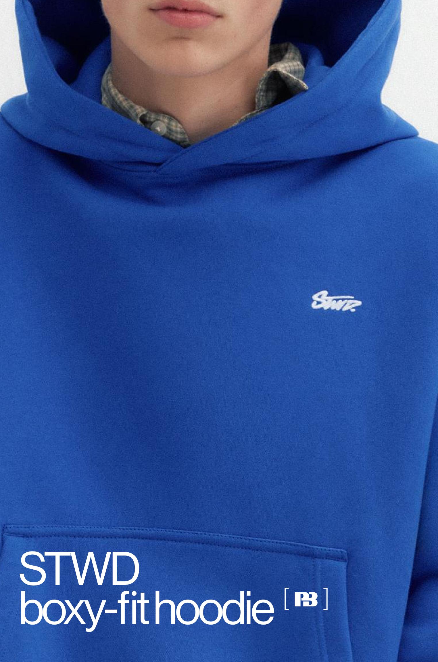 STWD logo boxy hoodie — Deep blue