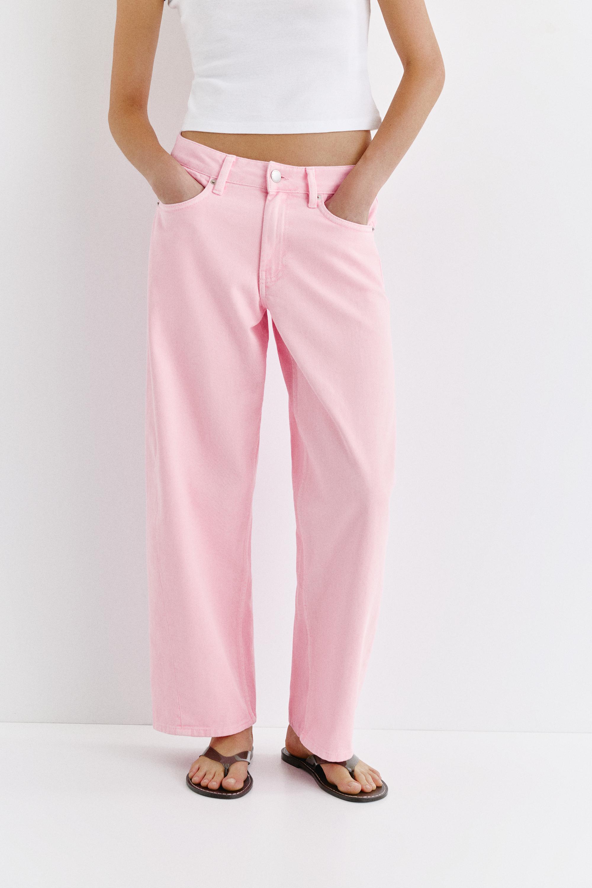Pink low-rise barrel jeans — Pink