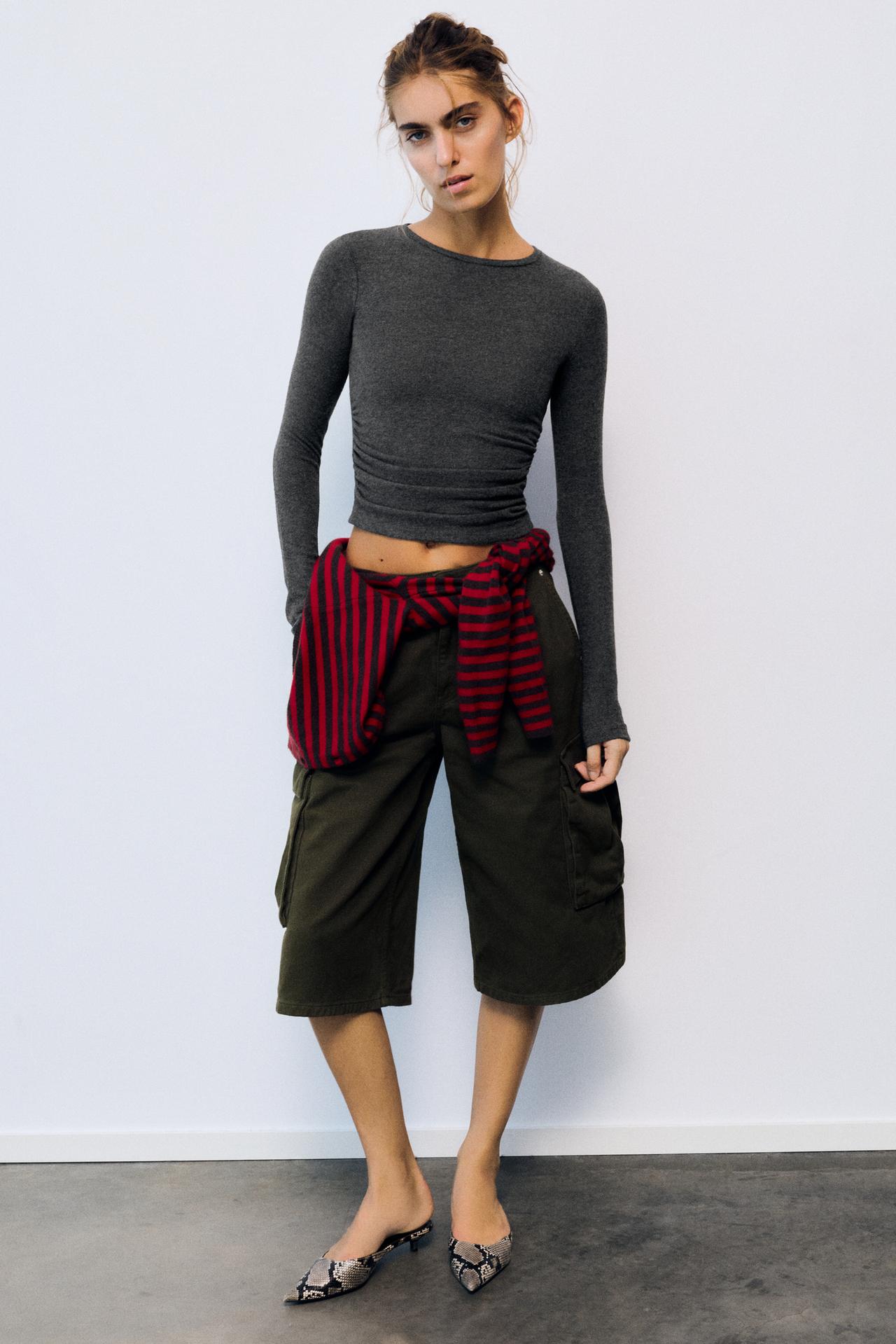 Soft touch gathered T-shirt — Dark grey