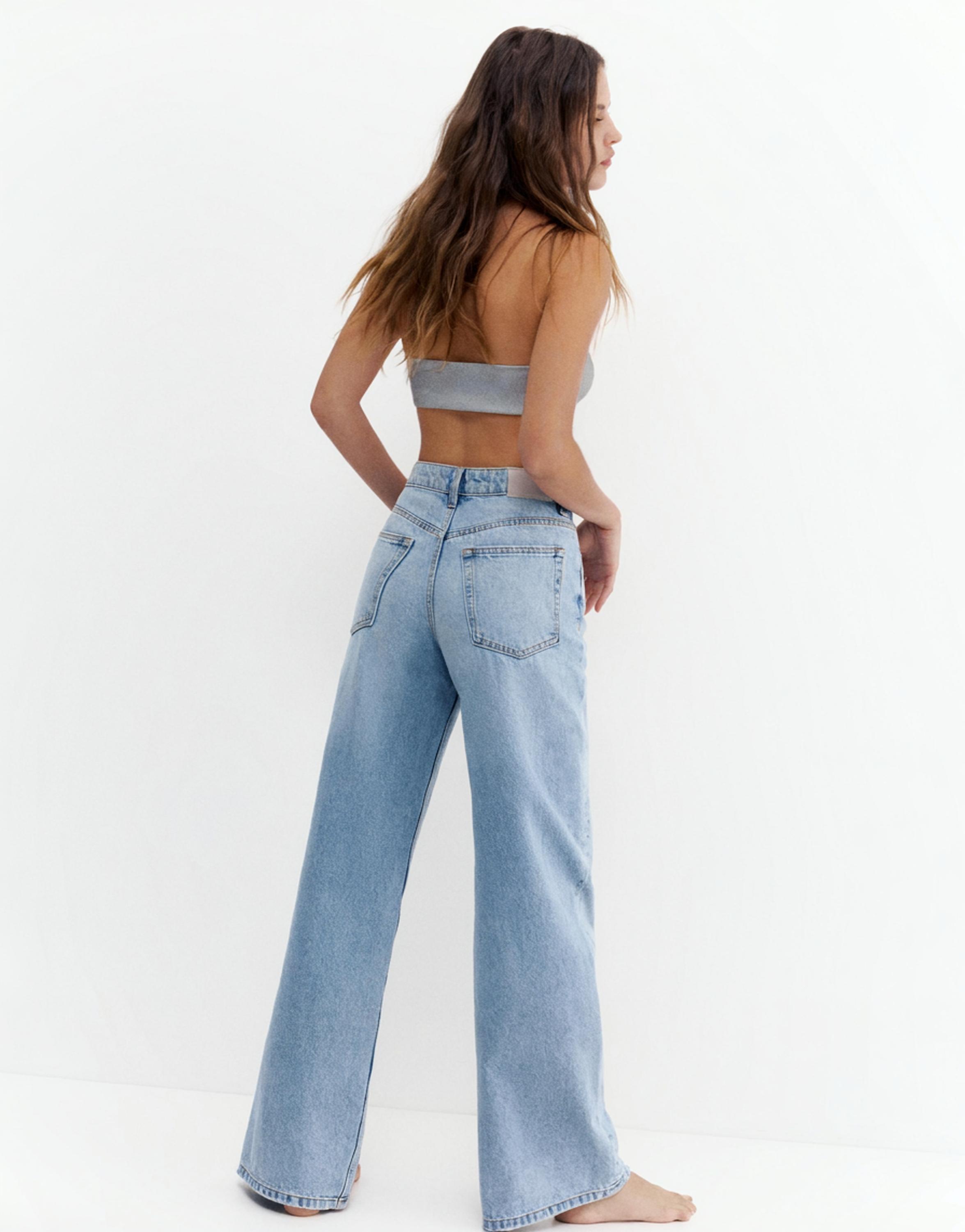 High-waist wide-leg jeans — Sky blue