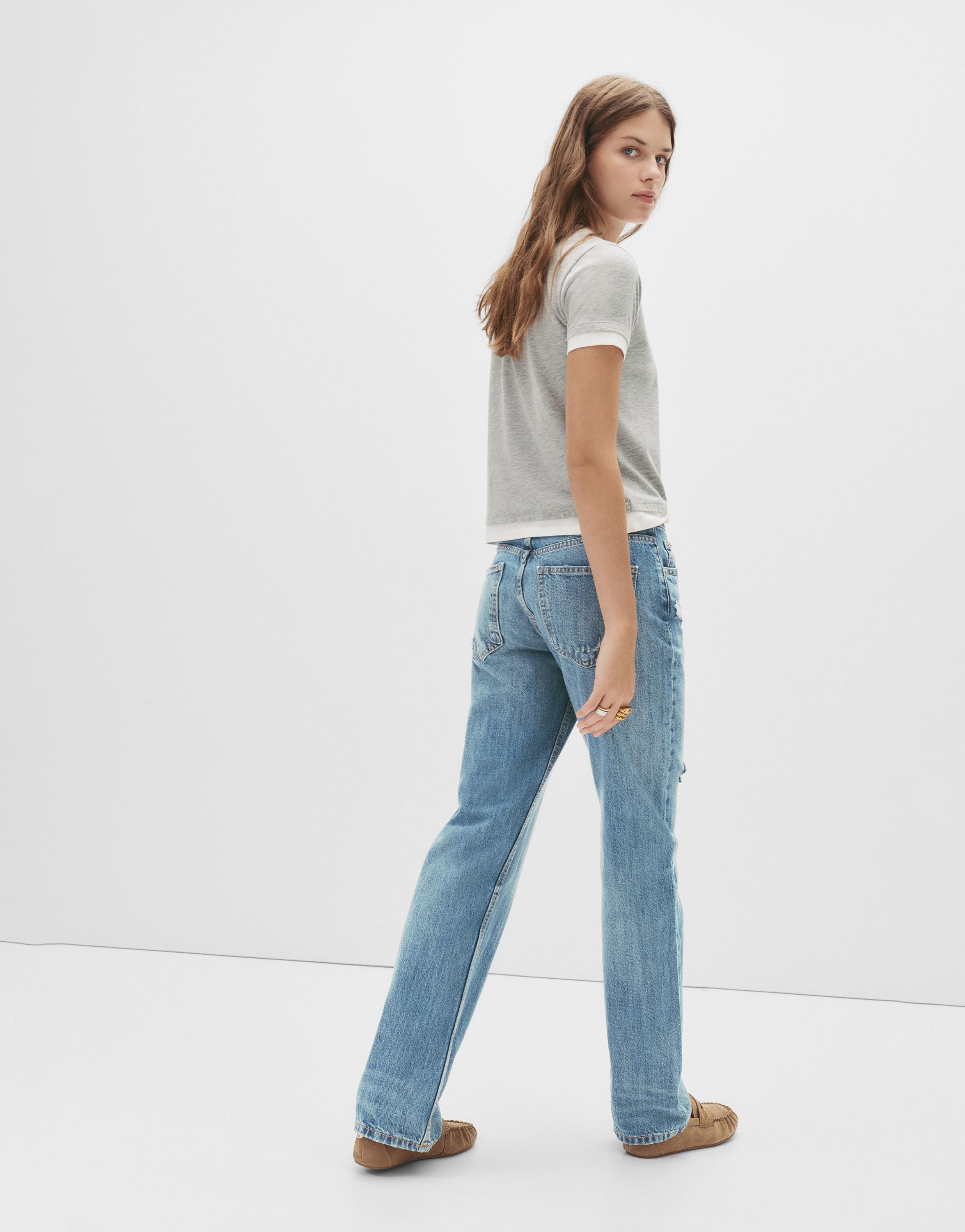 Mid-waist straight-leg jeans — Grey blue