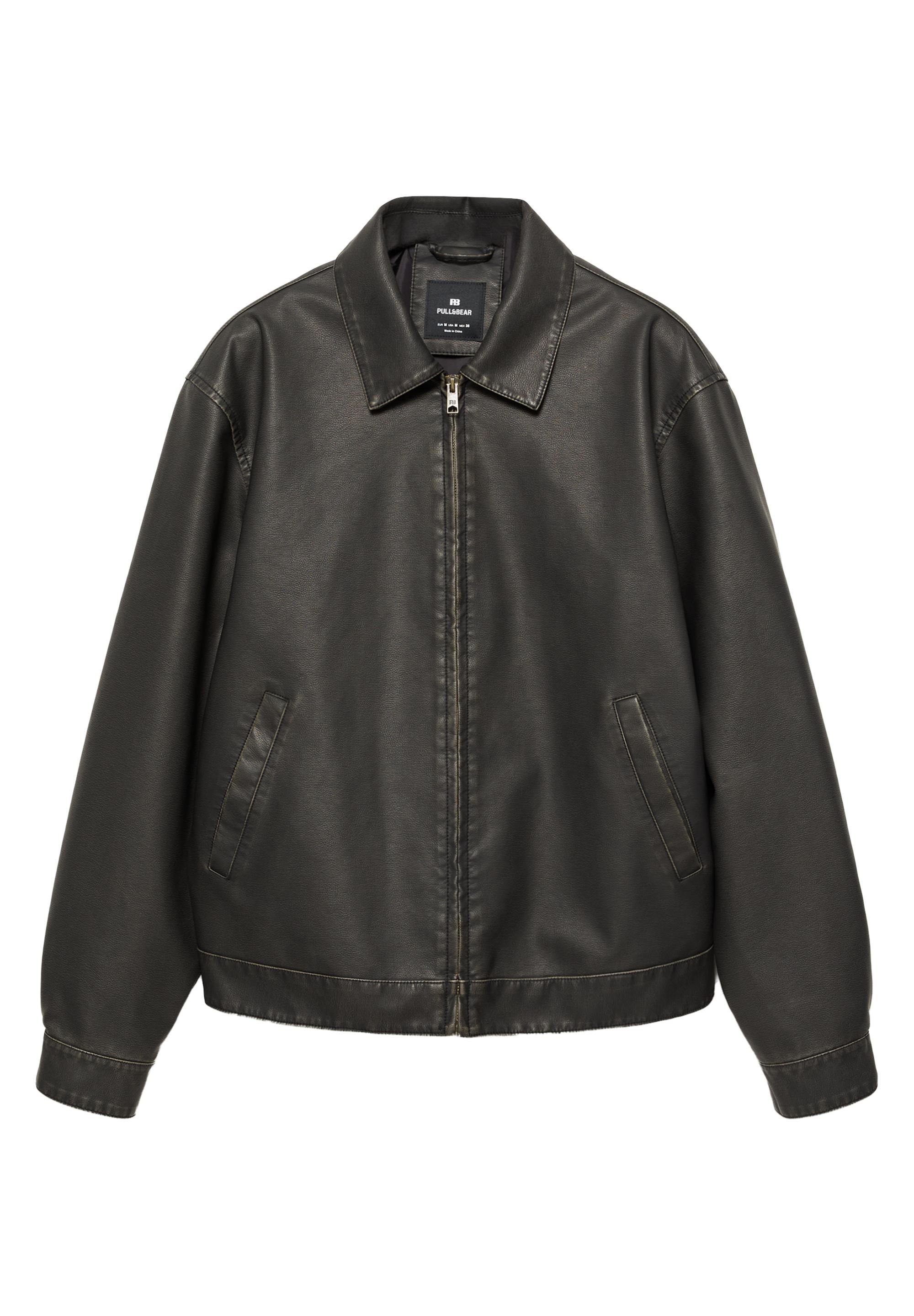 Washed faux leather jacket — Dark grey