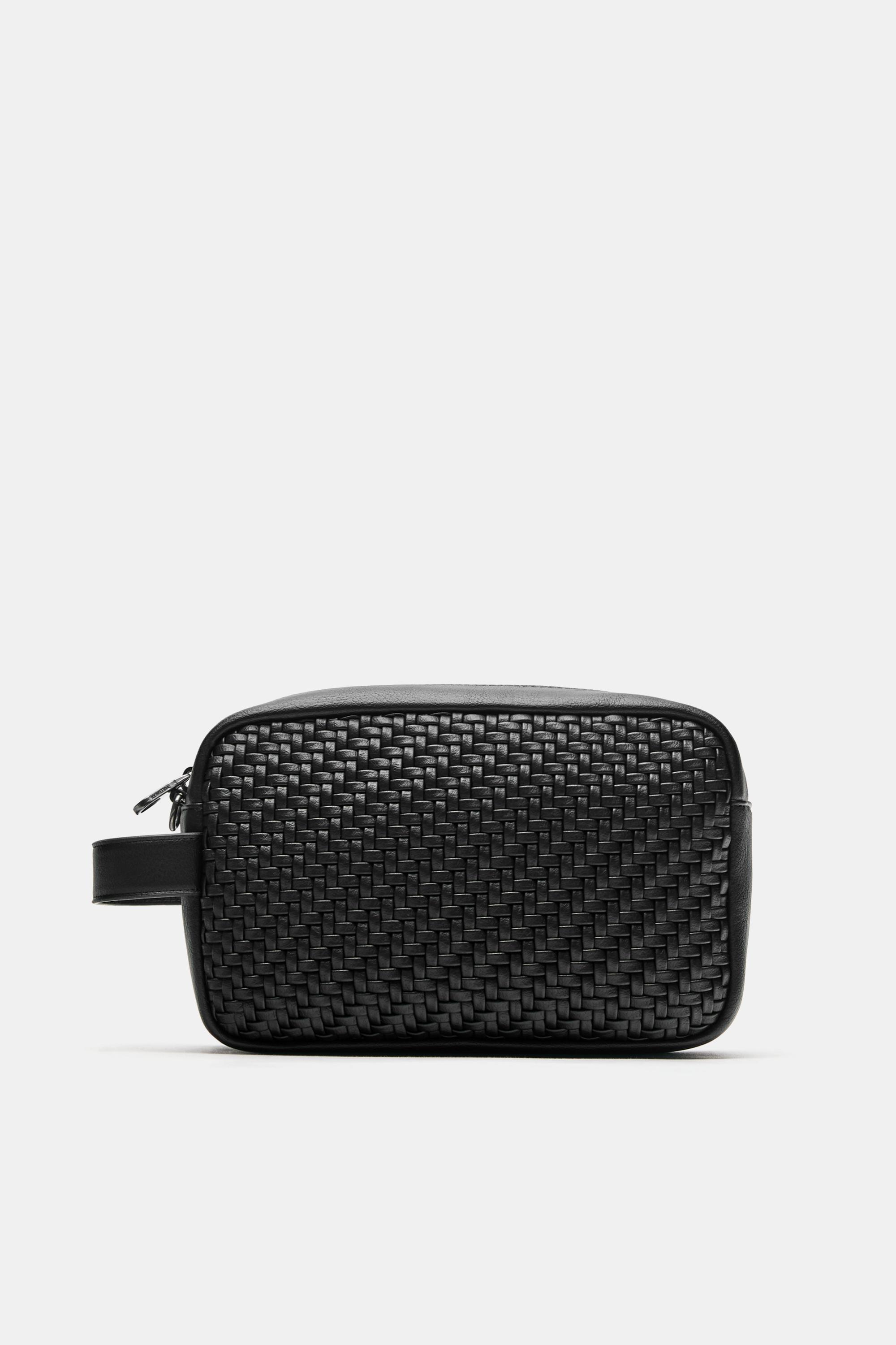 Woven wash bag with handle — Black