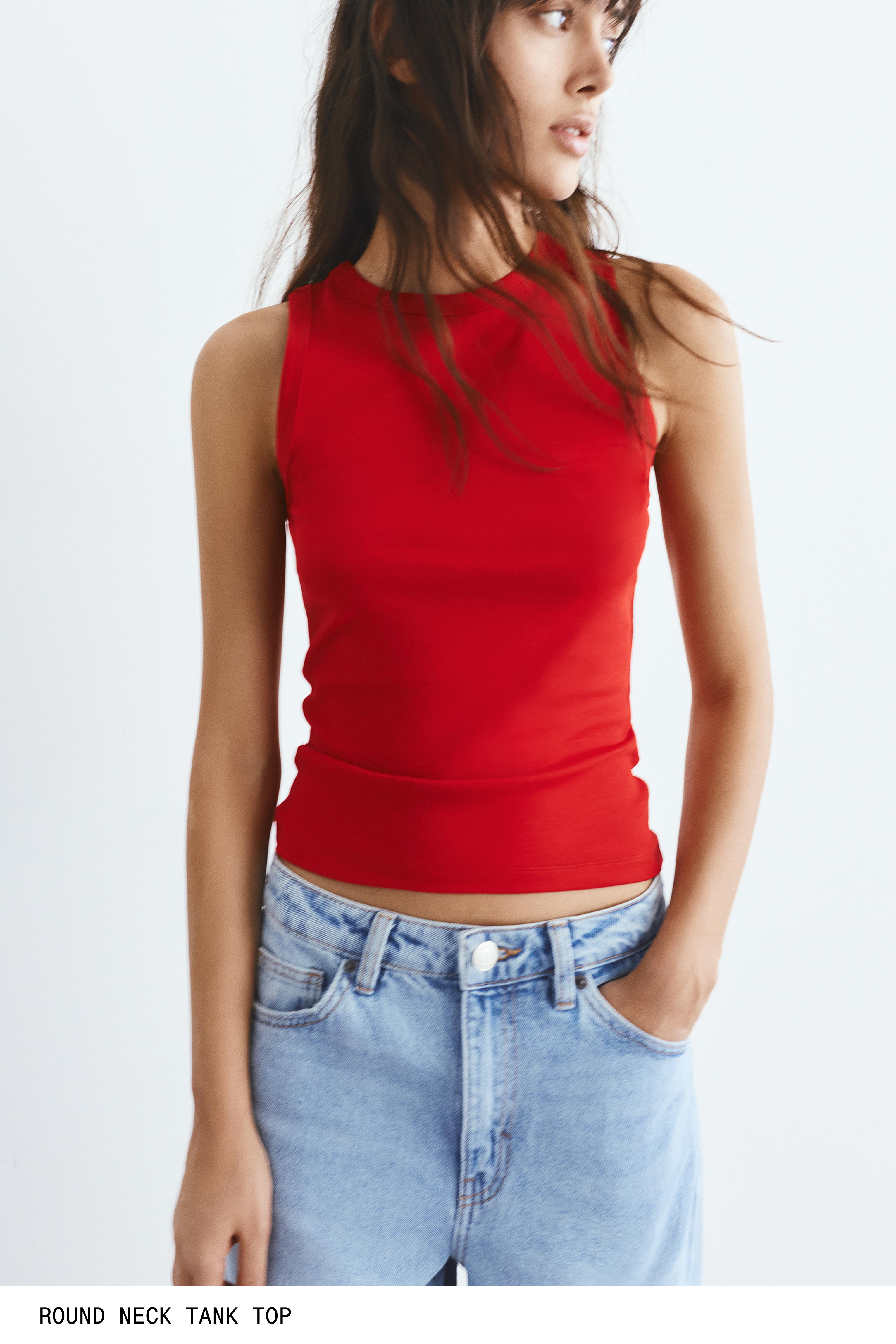 Round neck tank top — Red
