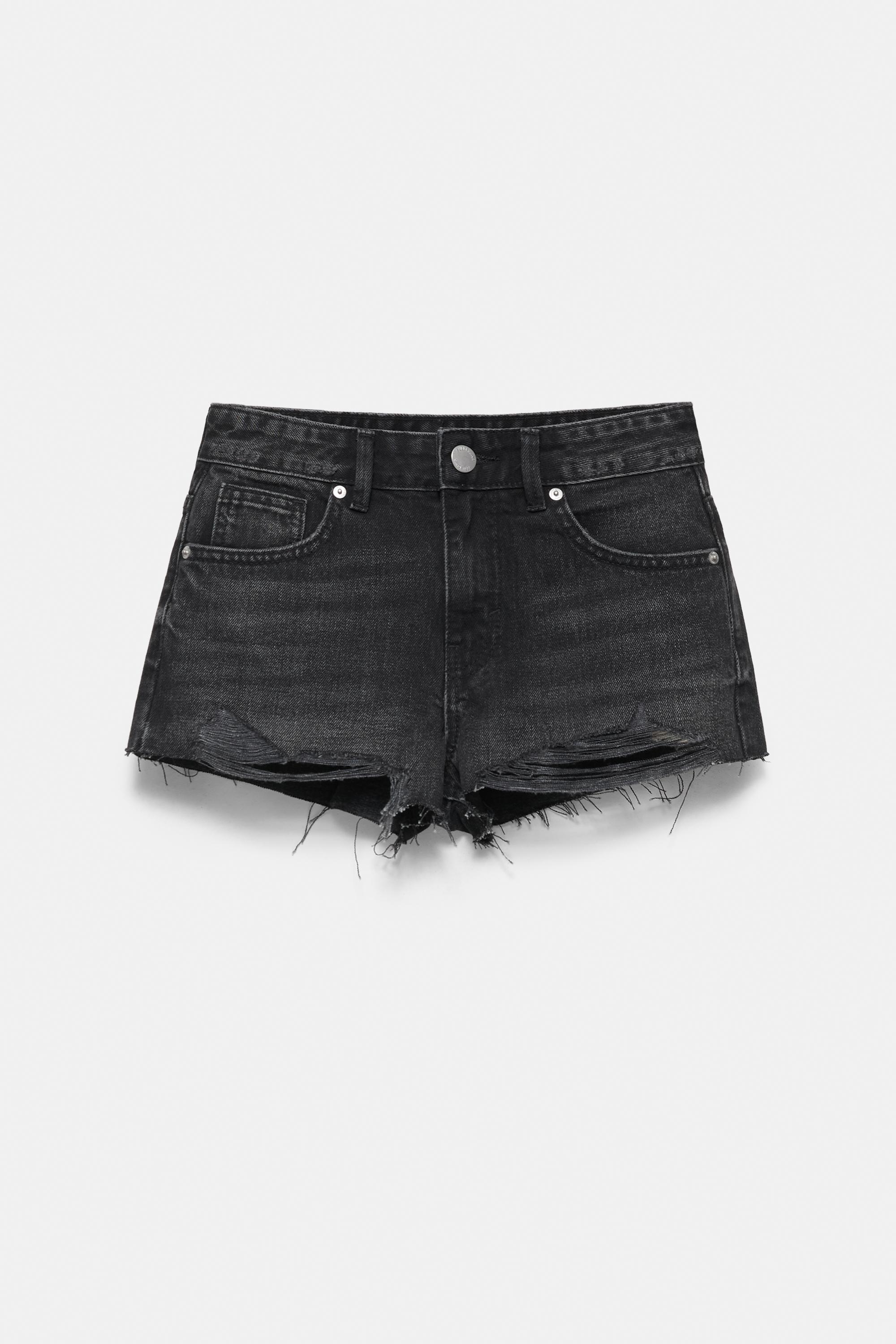 Mini ripped denim shorts — Black