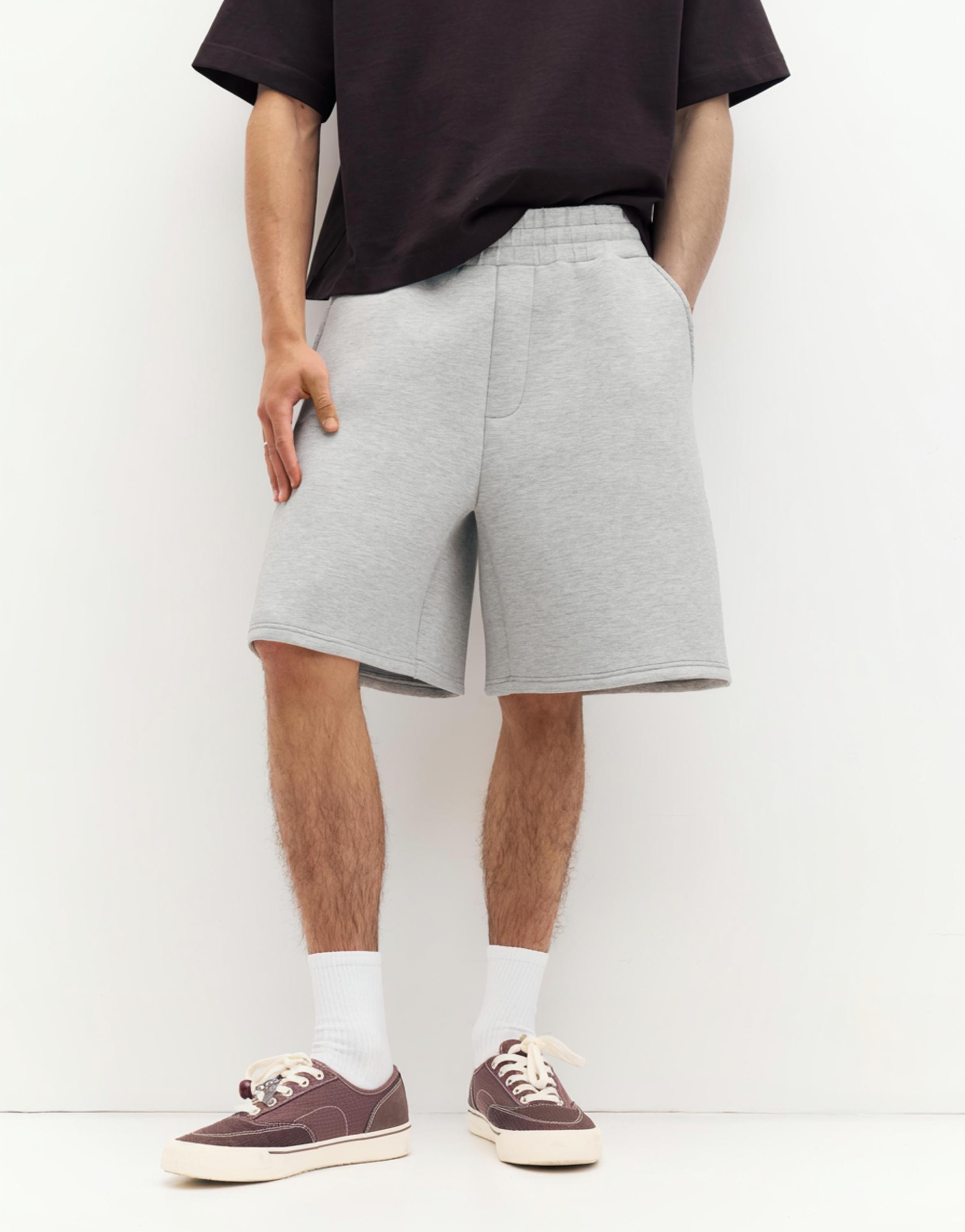 Neoprene-effect jogger Bermuda shorts — Grey marl