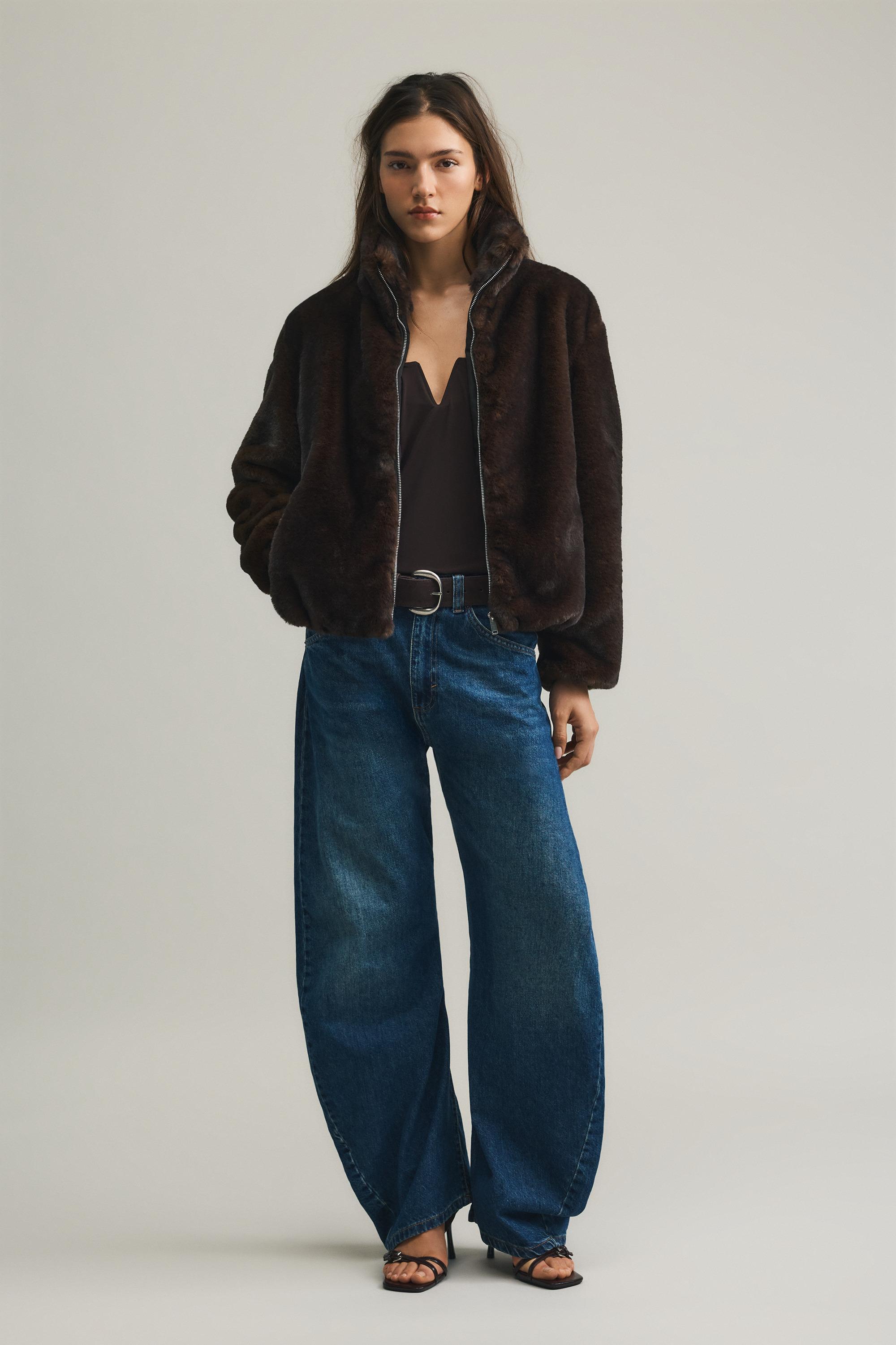 Dik yaka suni kürk ceket - Görsel 11