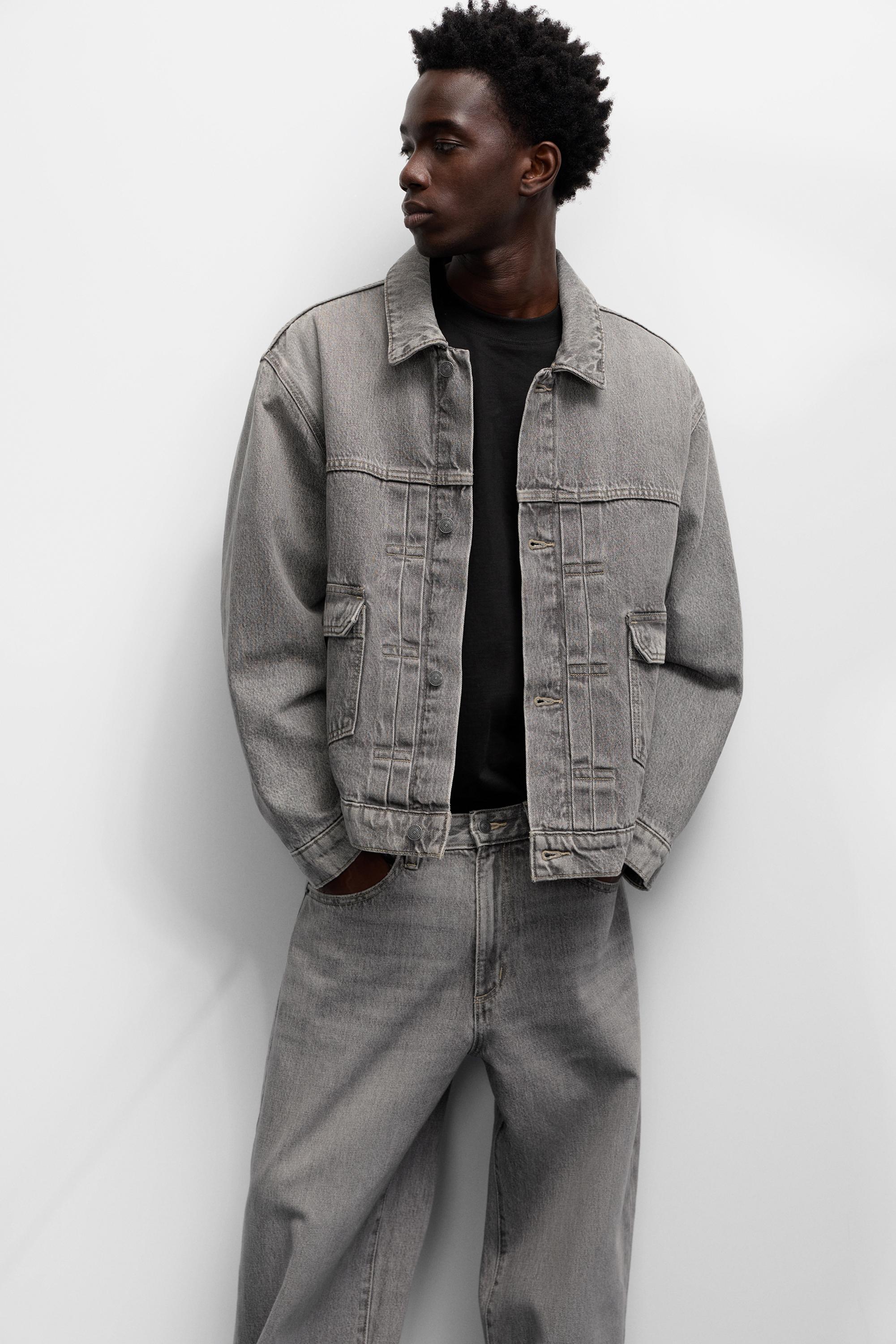 Gray denim jacket with pockets - Pull&Bear United States