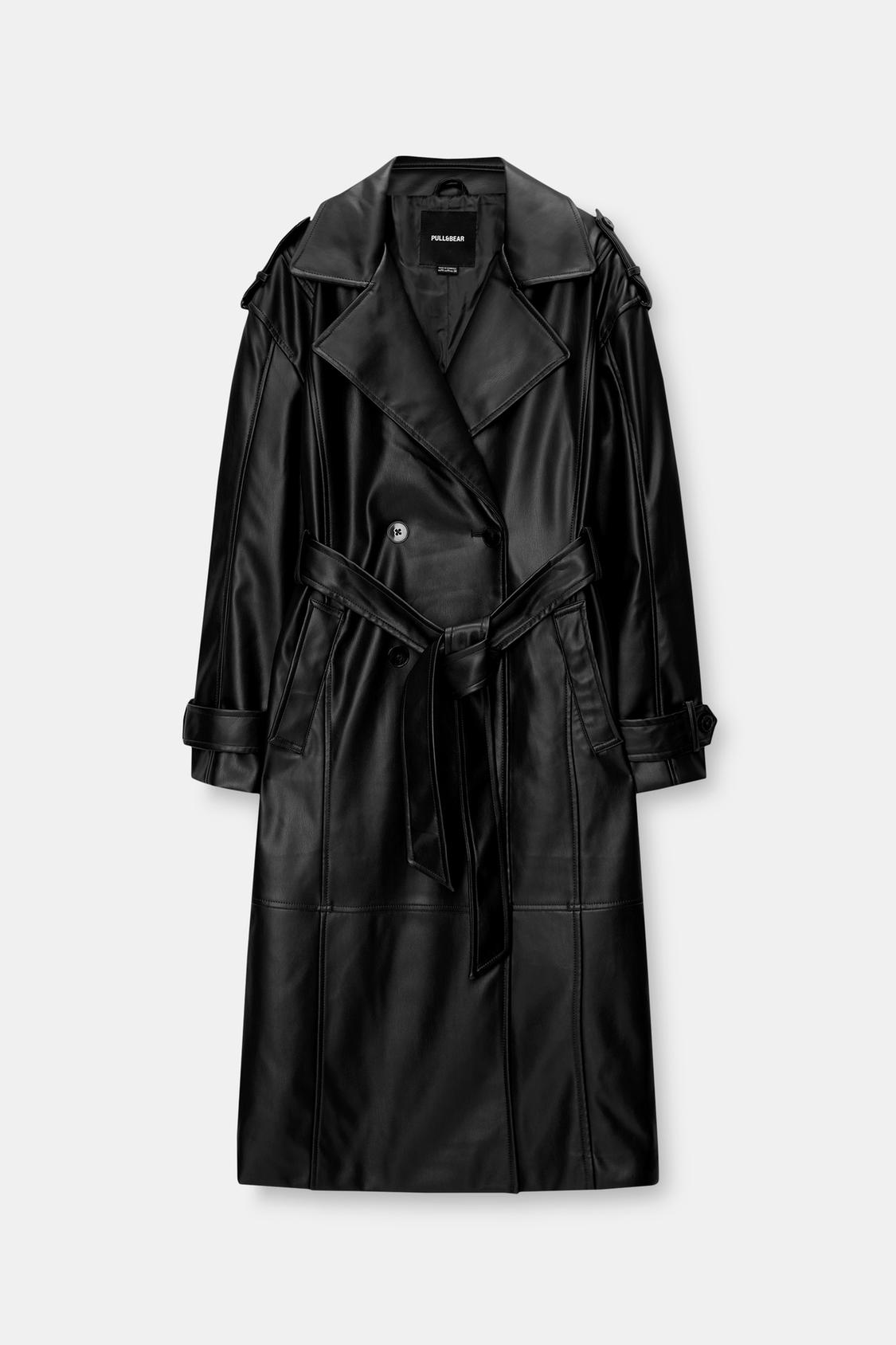 Raincoat Pull And Bear Transparent Jacket Belted Faux Leather Trench Coat PULL&BEAR