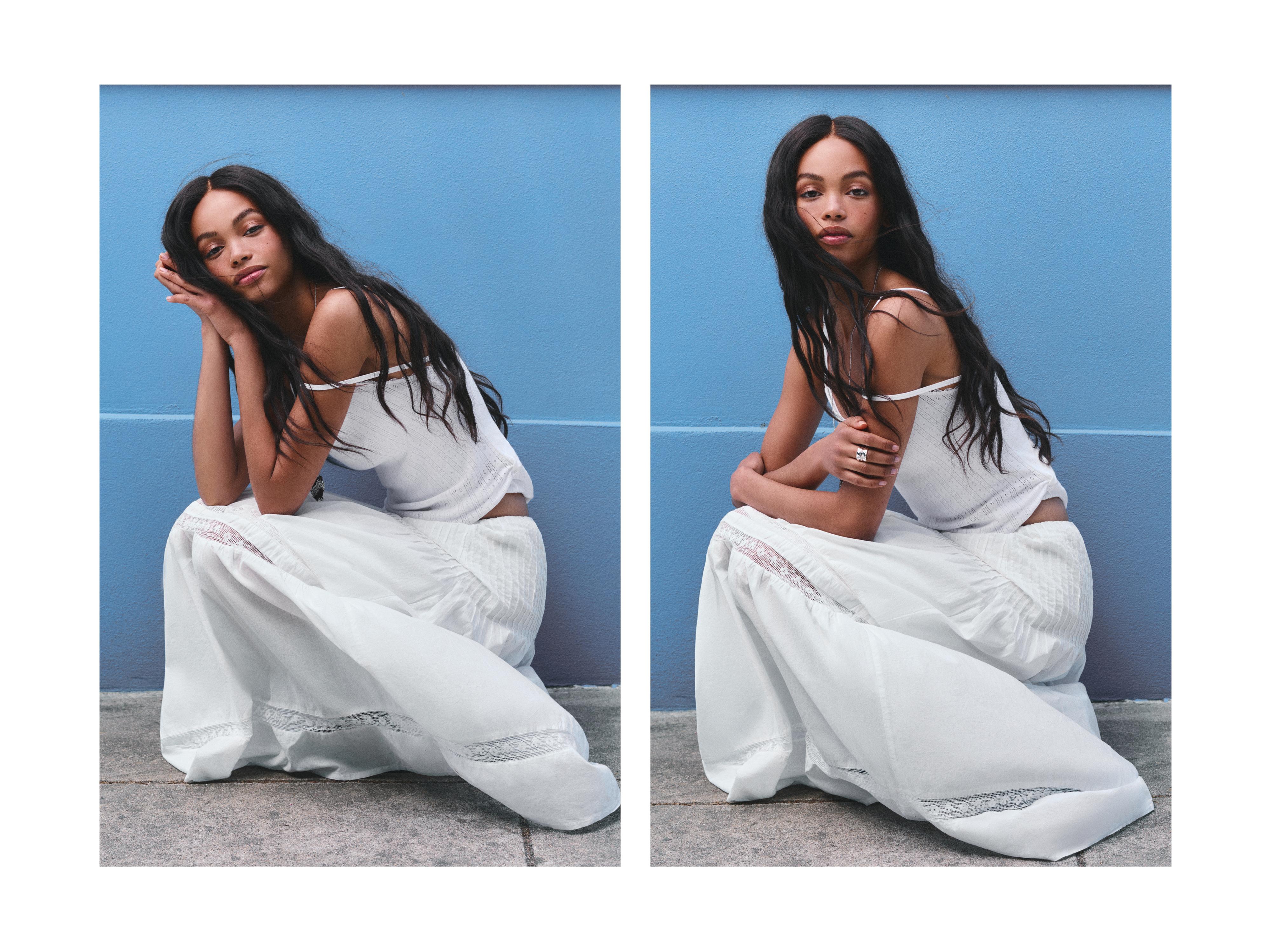 White tiered long skirt — White