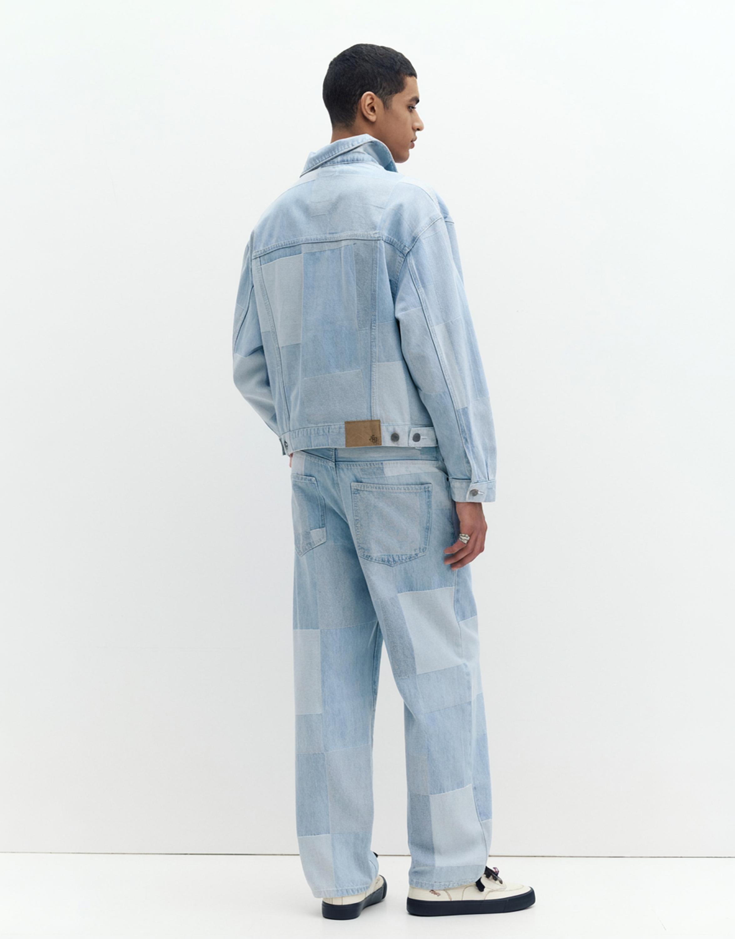 Baggy patchwork check jeans — Pale indigo