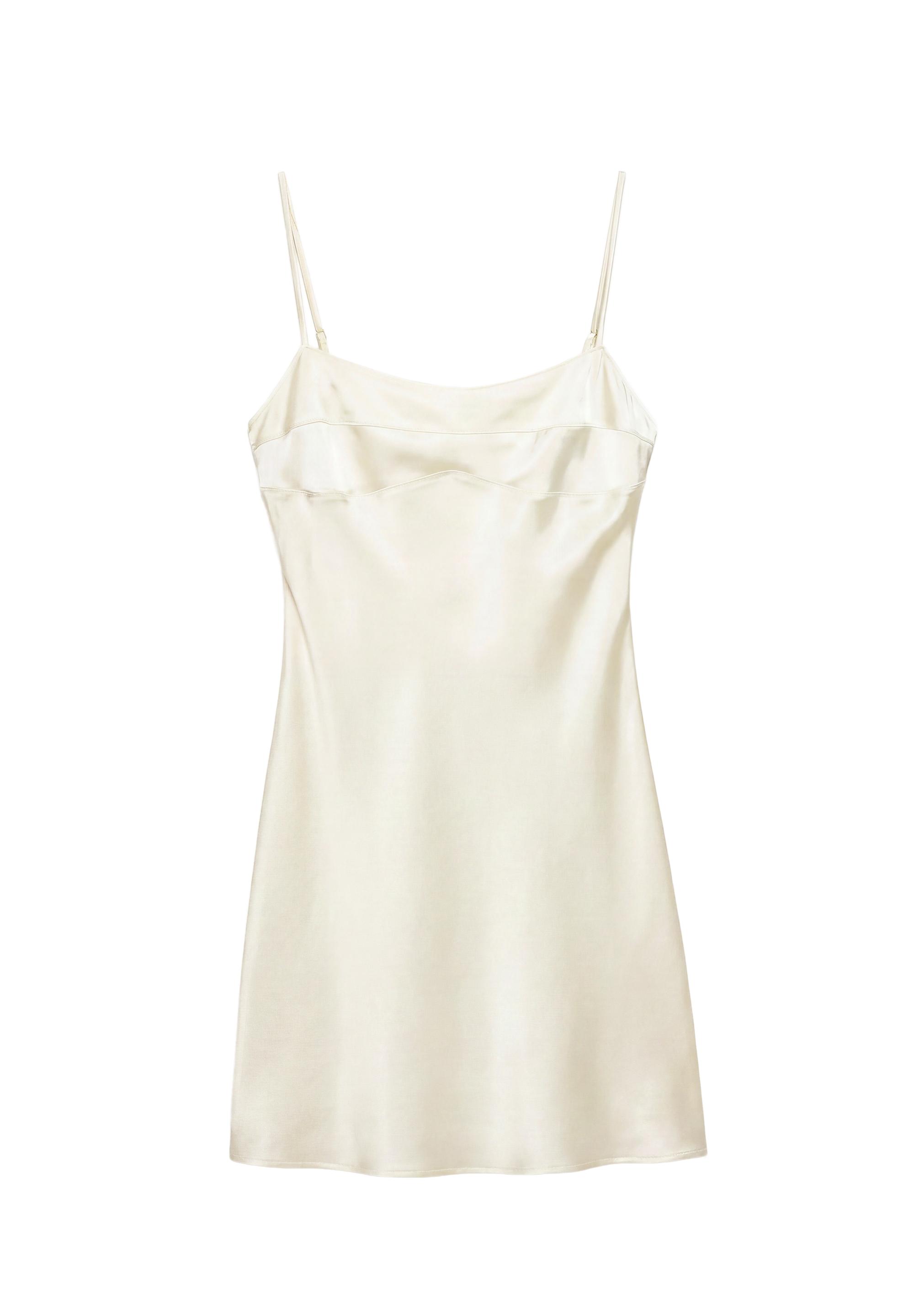 Short satin strappy dress — Ecru