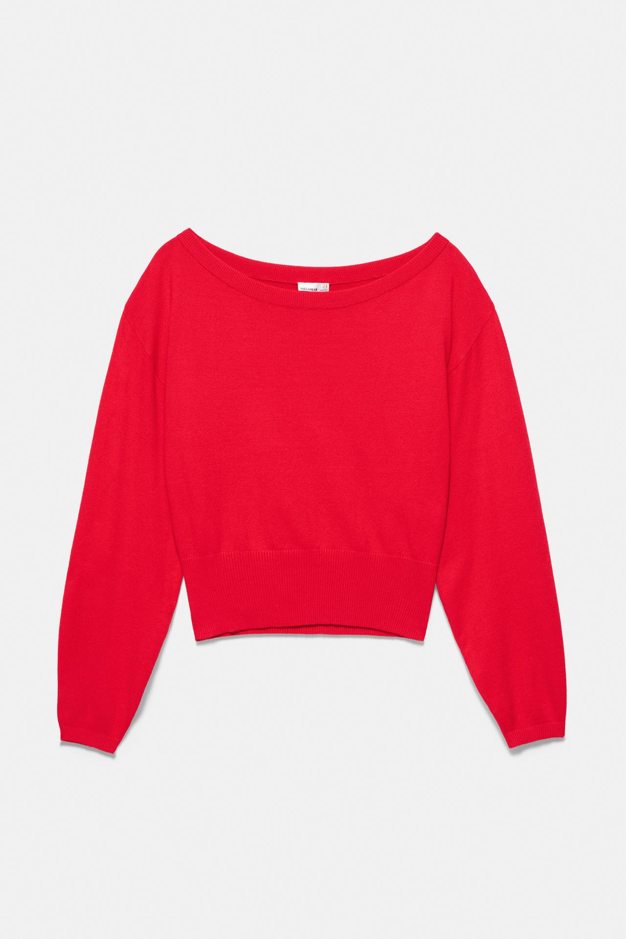 Asymmetric neck jumper — Red