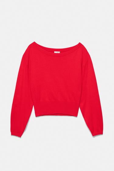 Asymmetric neck jumper — Red 6