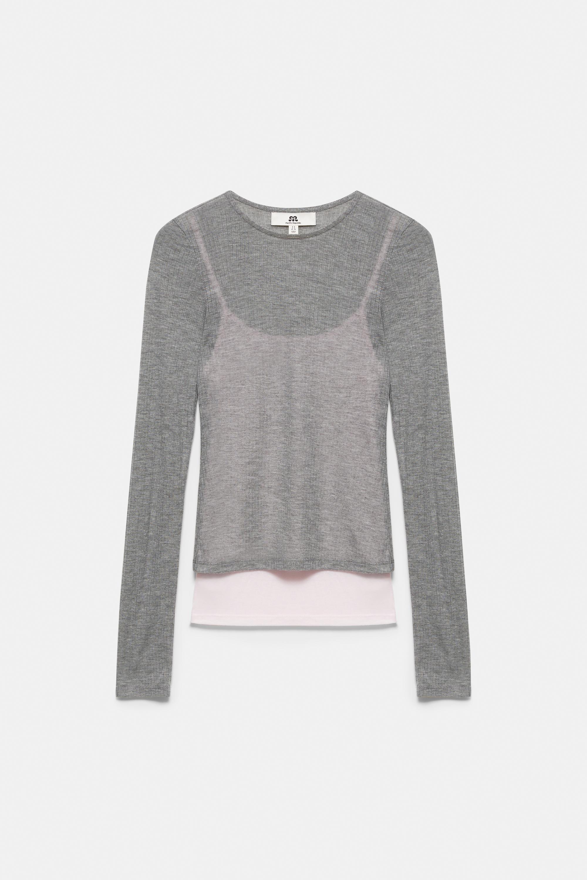 Fine triple-layer T-shirt — Grey marl