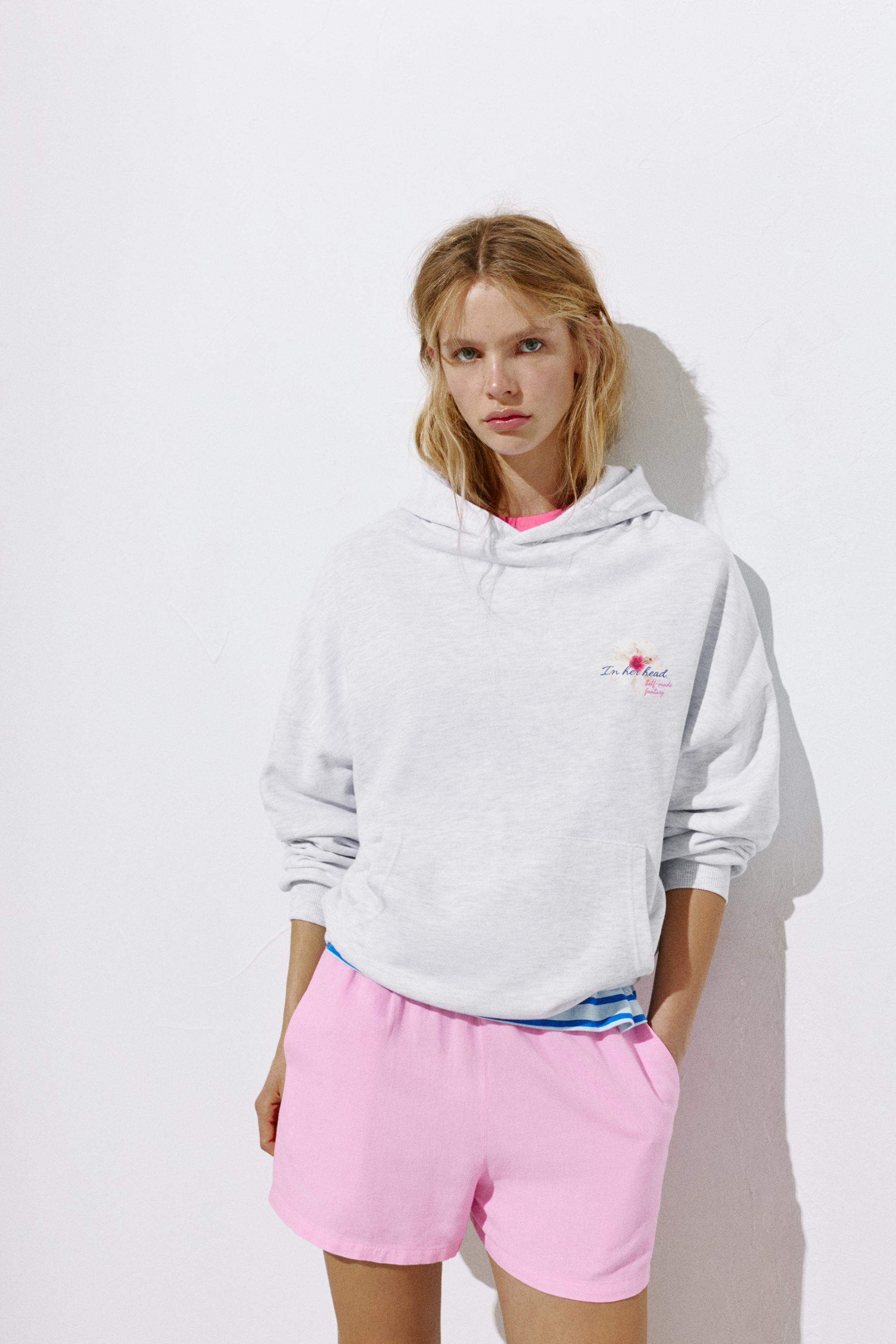 Flower graphic hoodie — Grey marl