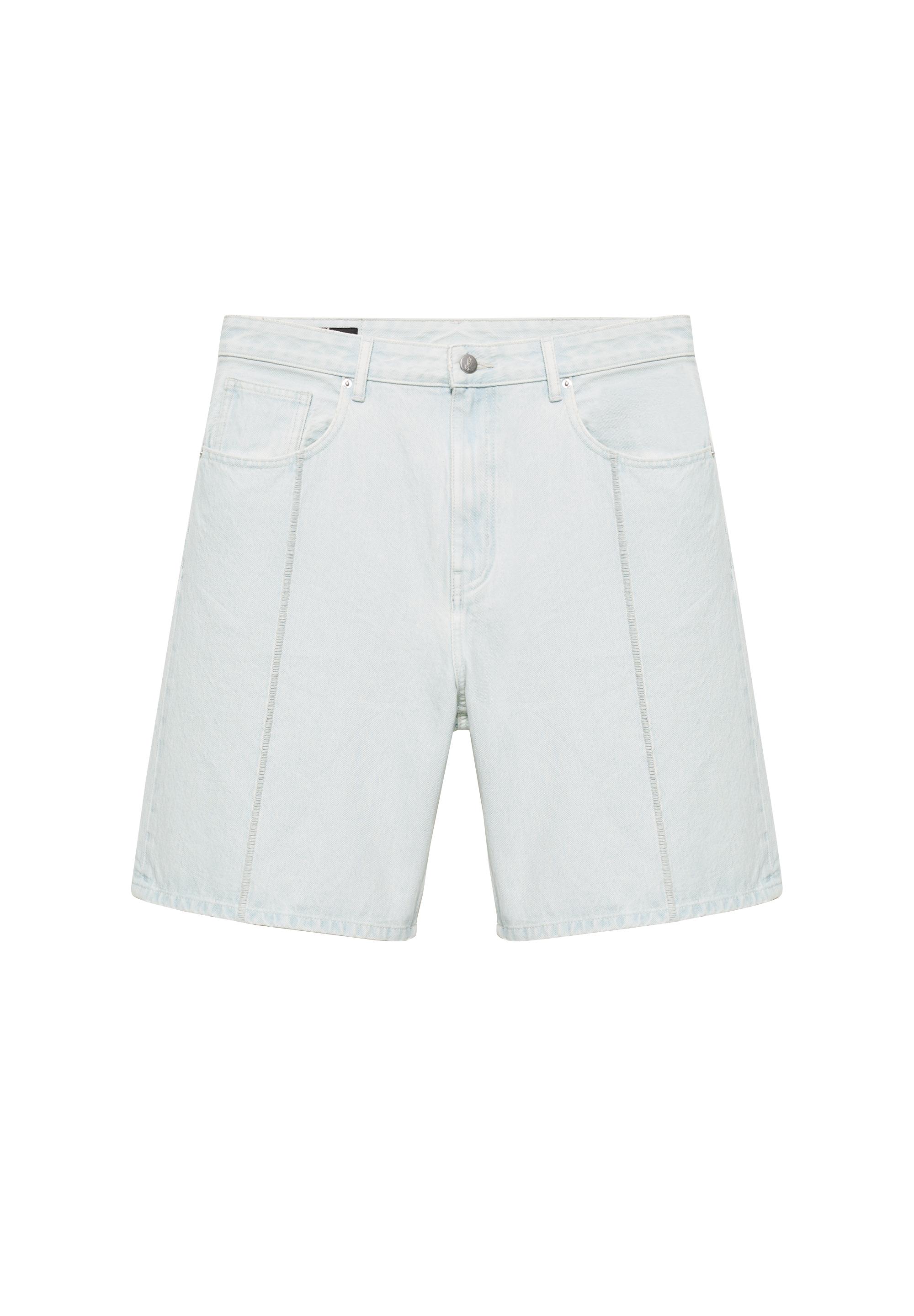 Baggy denim Bermuda shorts with seam detail — Pale indigo