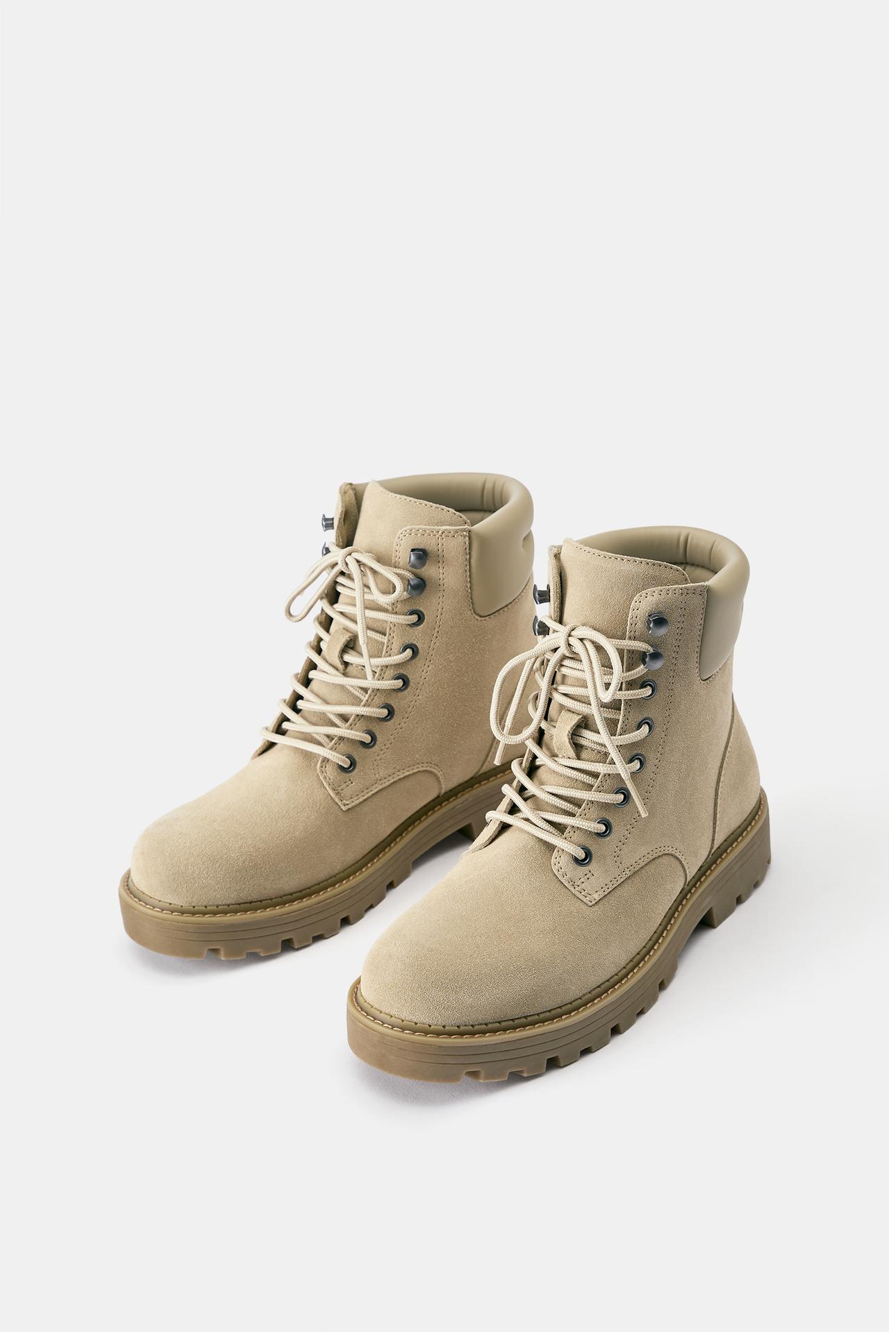 Leather lace-up boots — Ecru