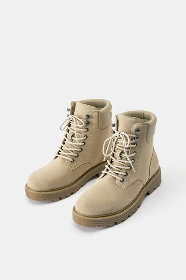 Leather lace-up boots — Ecru 3