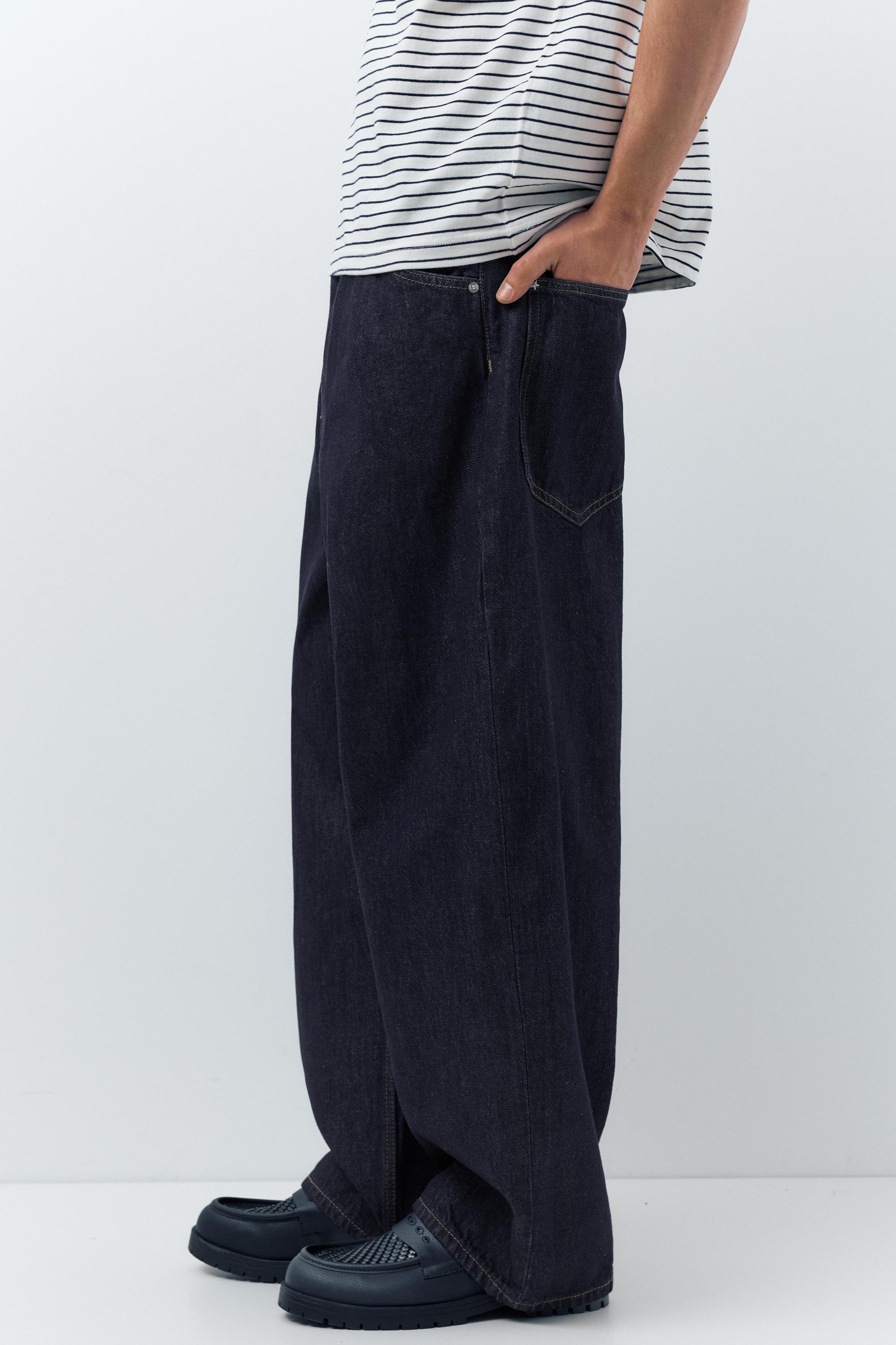 Embroidered super baggy jeans — Navy