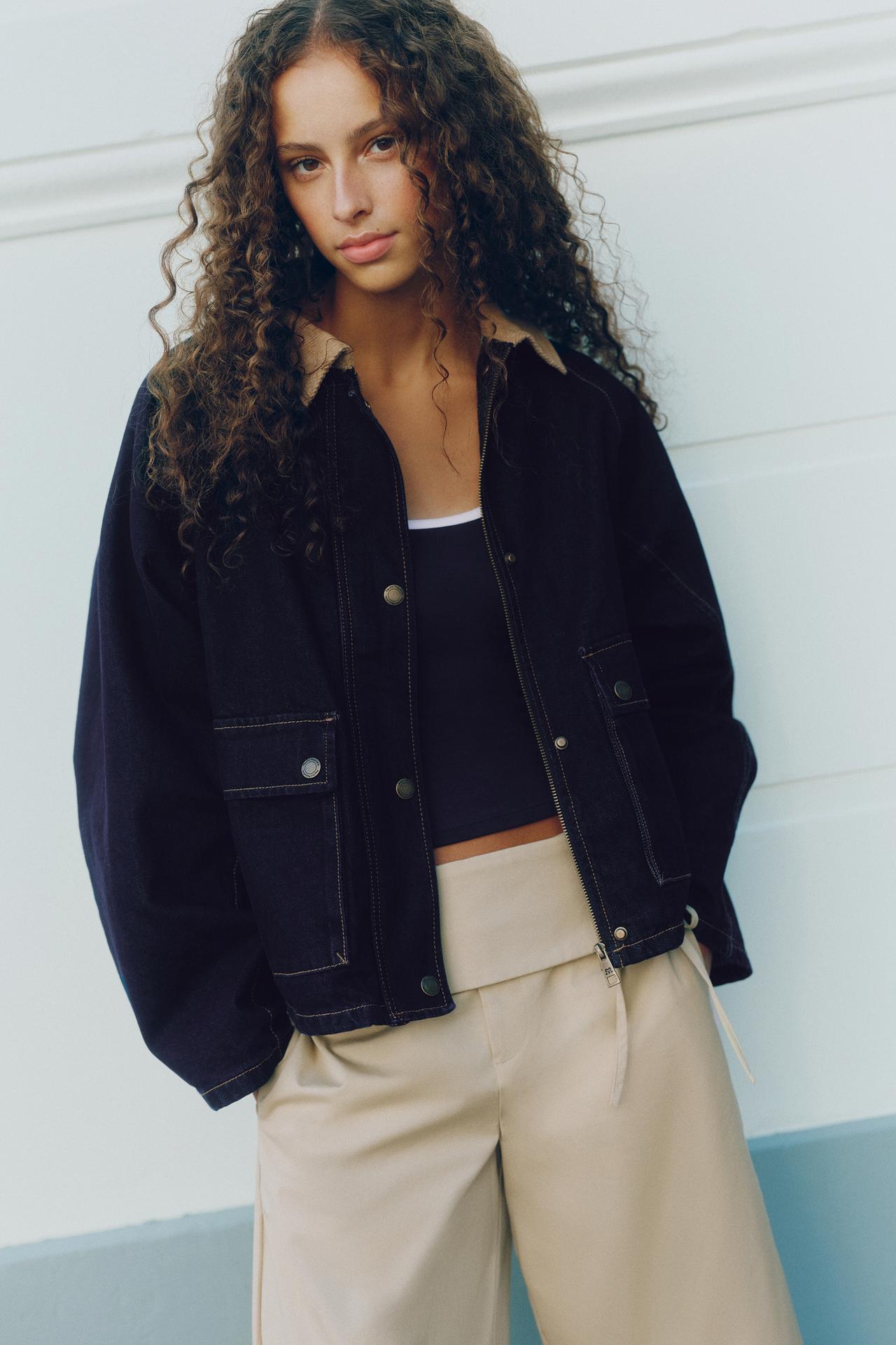 Contrast collar denim jacket — Dark navy