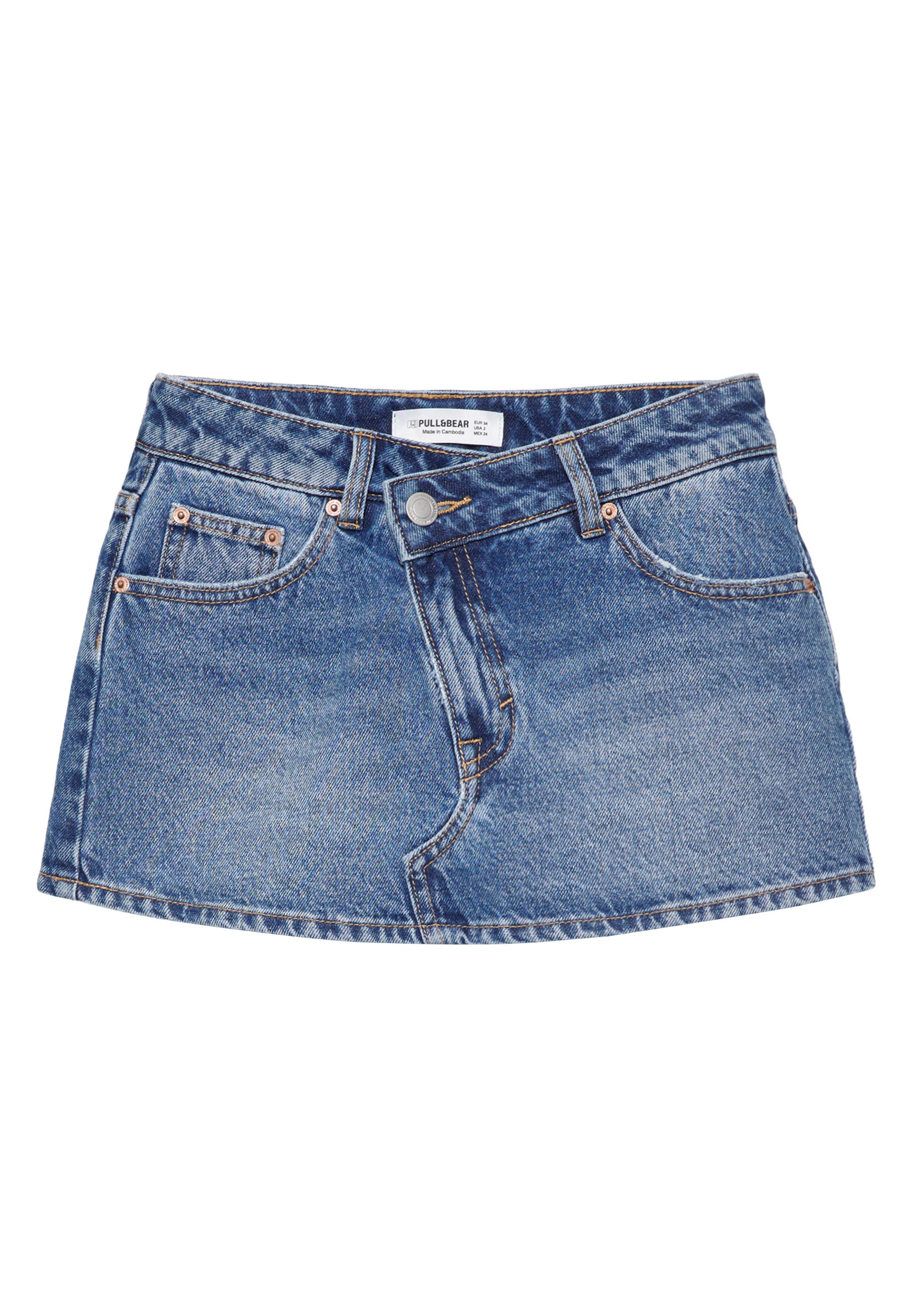 Cross-waist denim skort