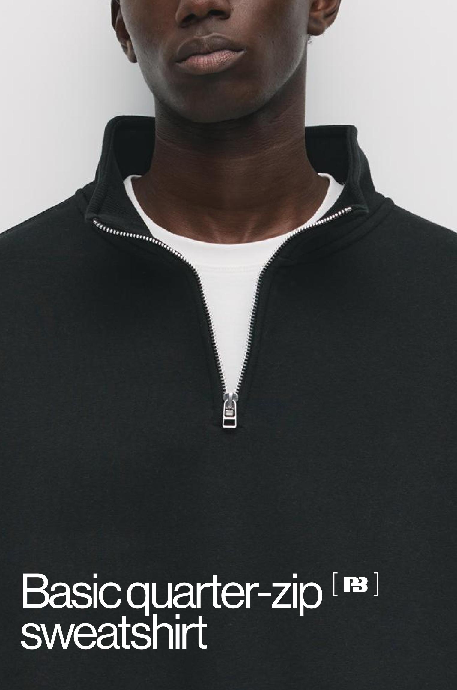 Basic quarter-zip sweatshirt — Black