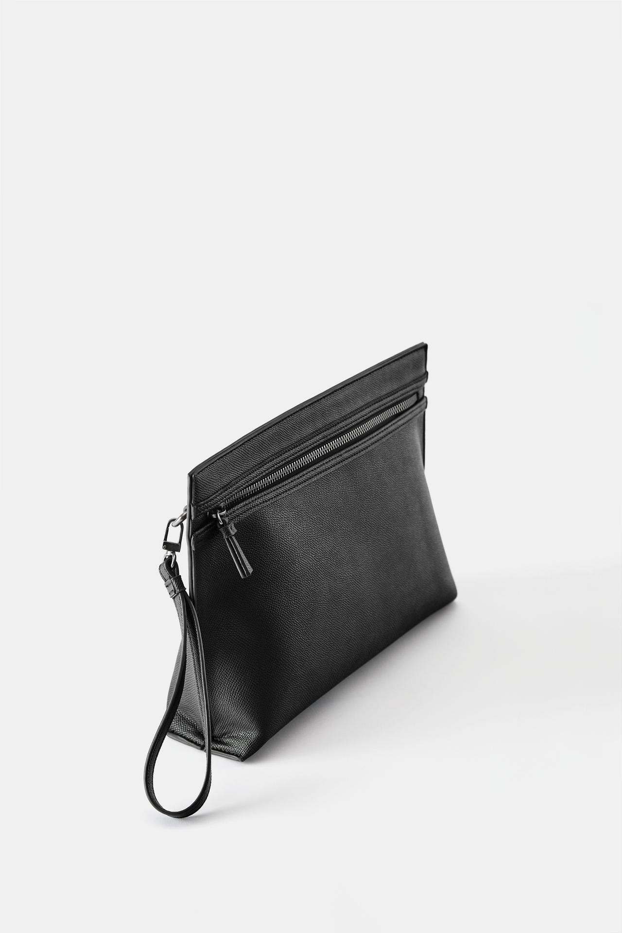 Textured handle clutch bag — Black