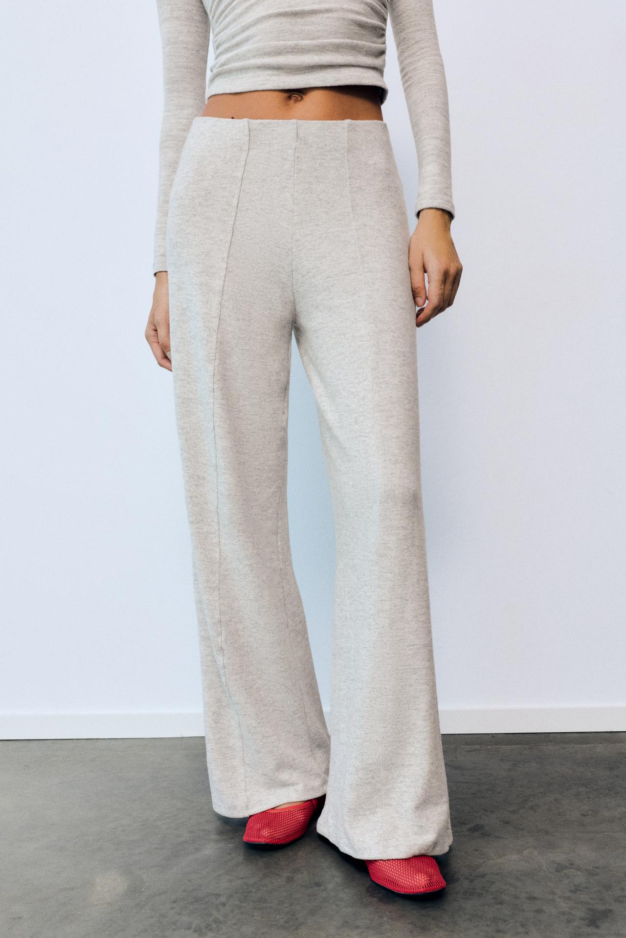 Soft touch wide-leg trousers — Pale marl