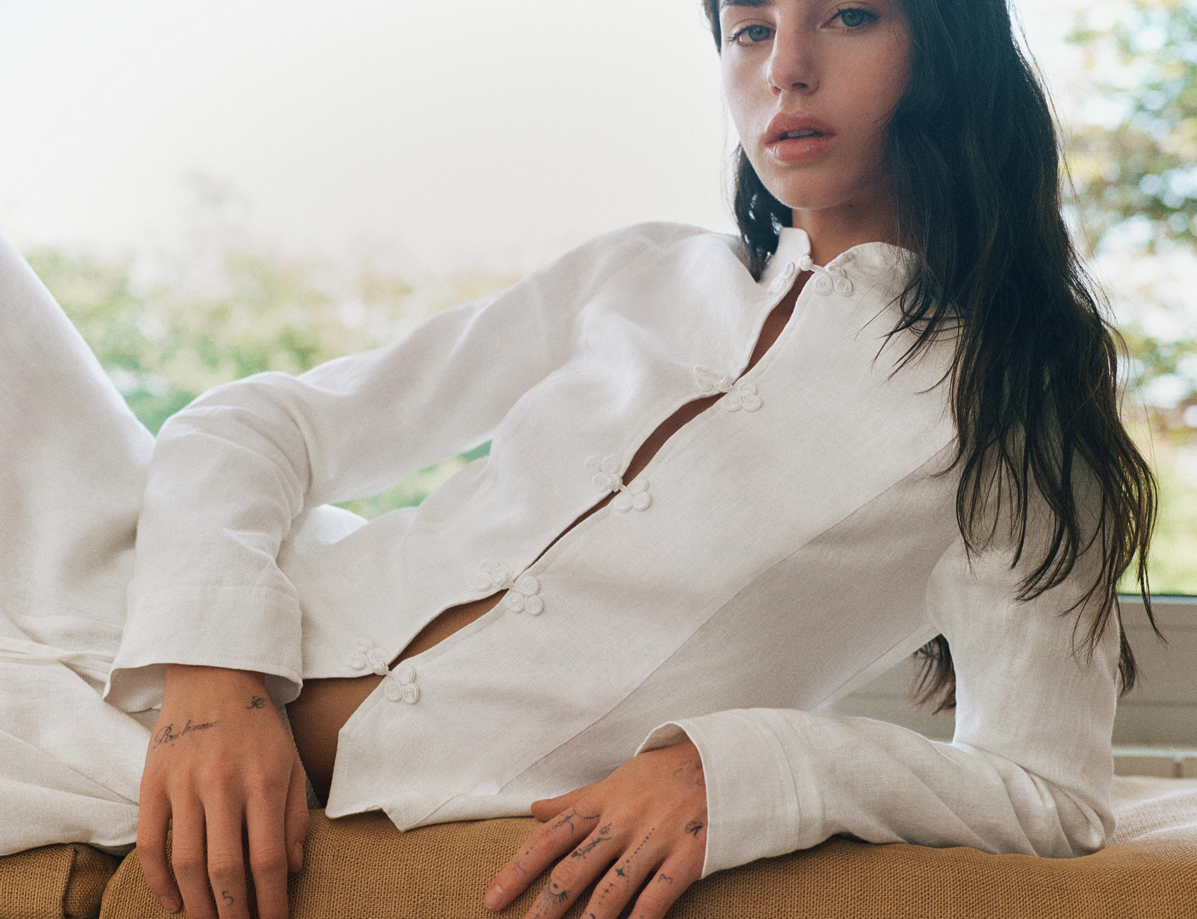 100% linen toggle jacket — White