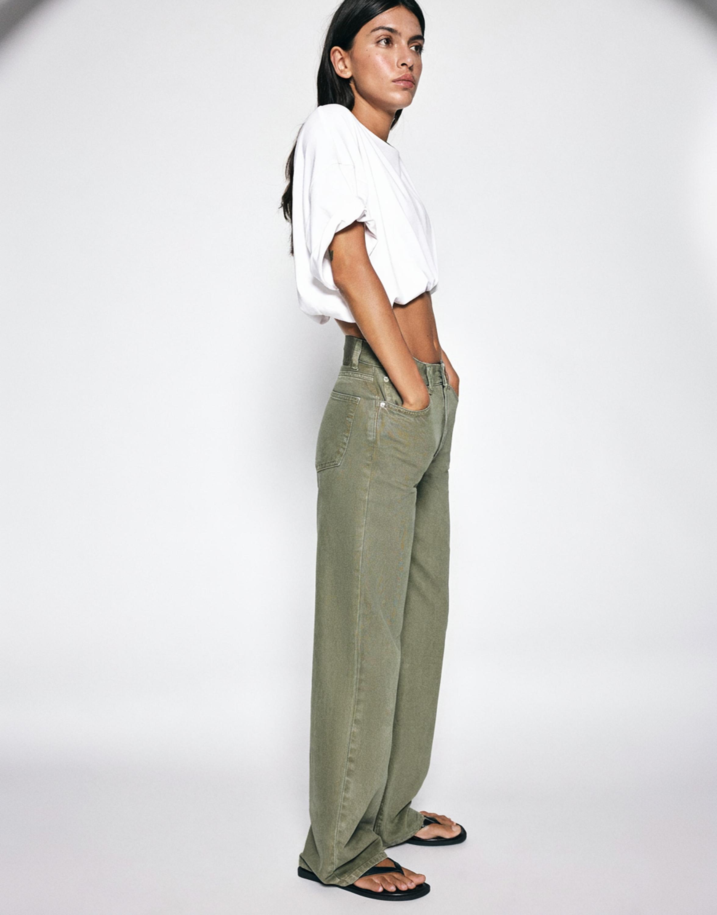 High-waist wide straight-leg jeans — Khaki