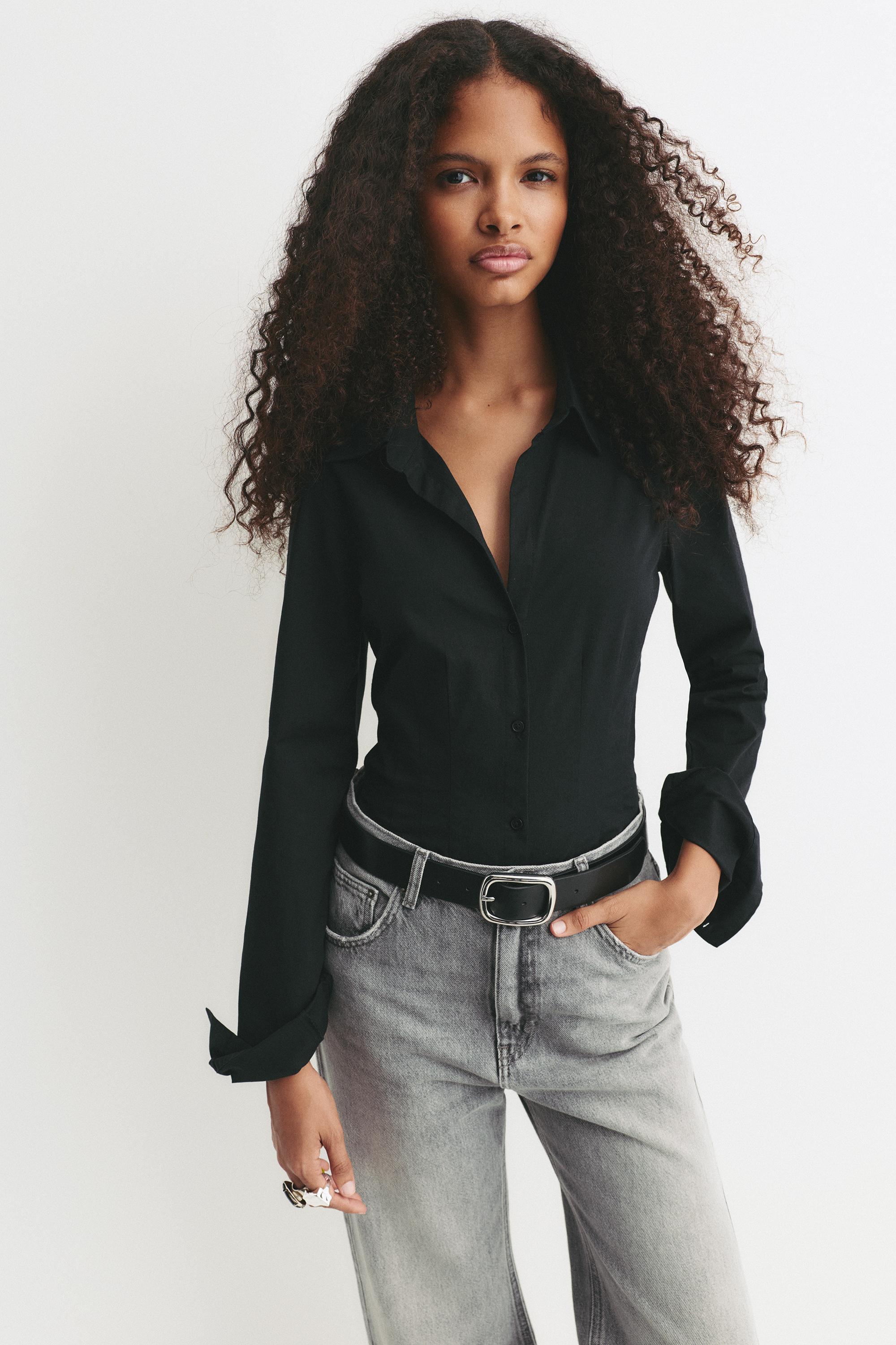 Poplin yırtmaçlı dar kesim gömlek - Görsel 15