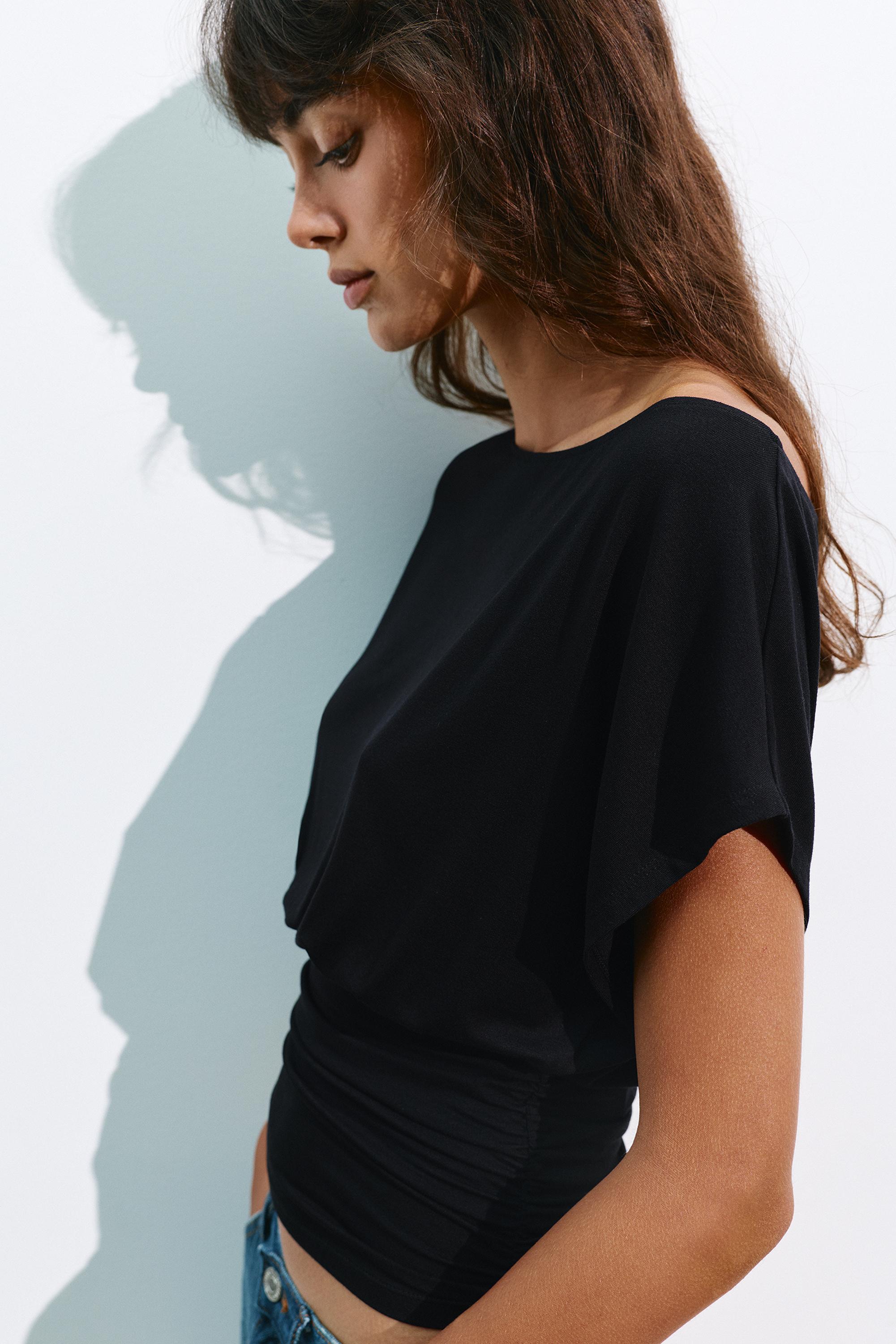 Asymmetric cummerbund T-shirt — Black