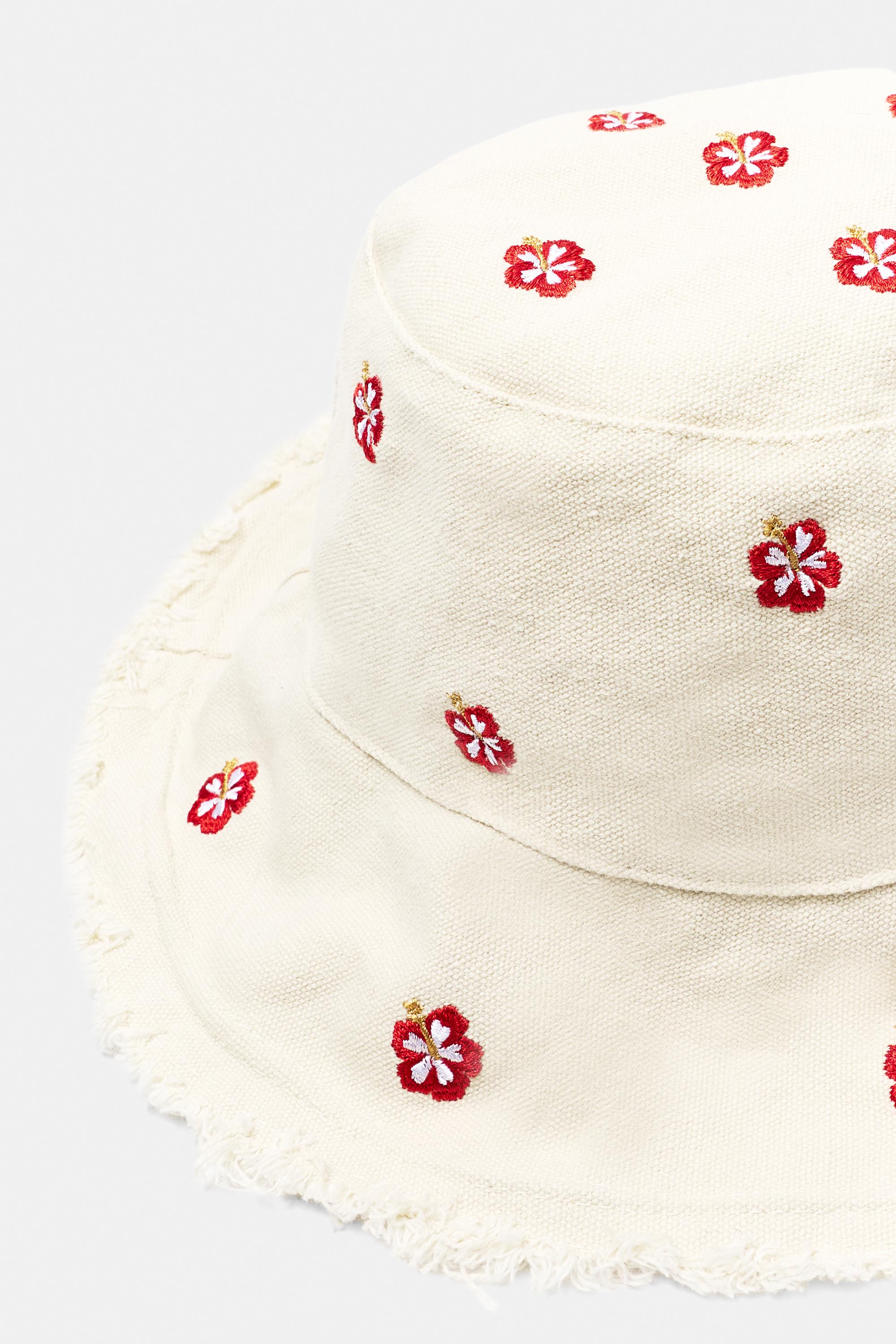 Hibiscus flower bucket hat — Ecru