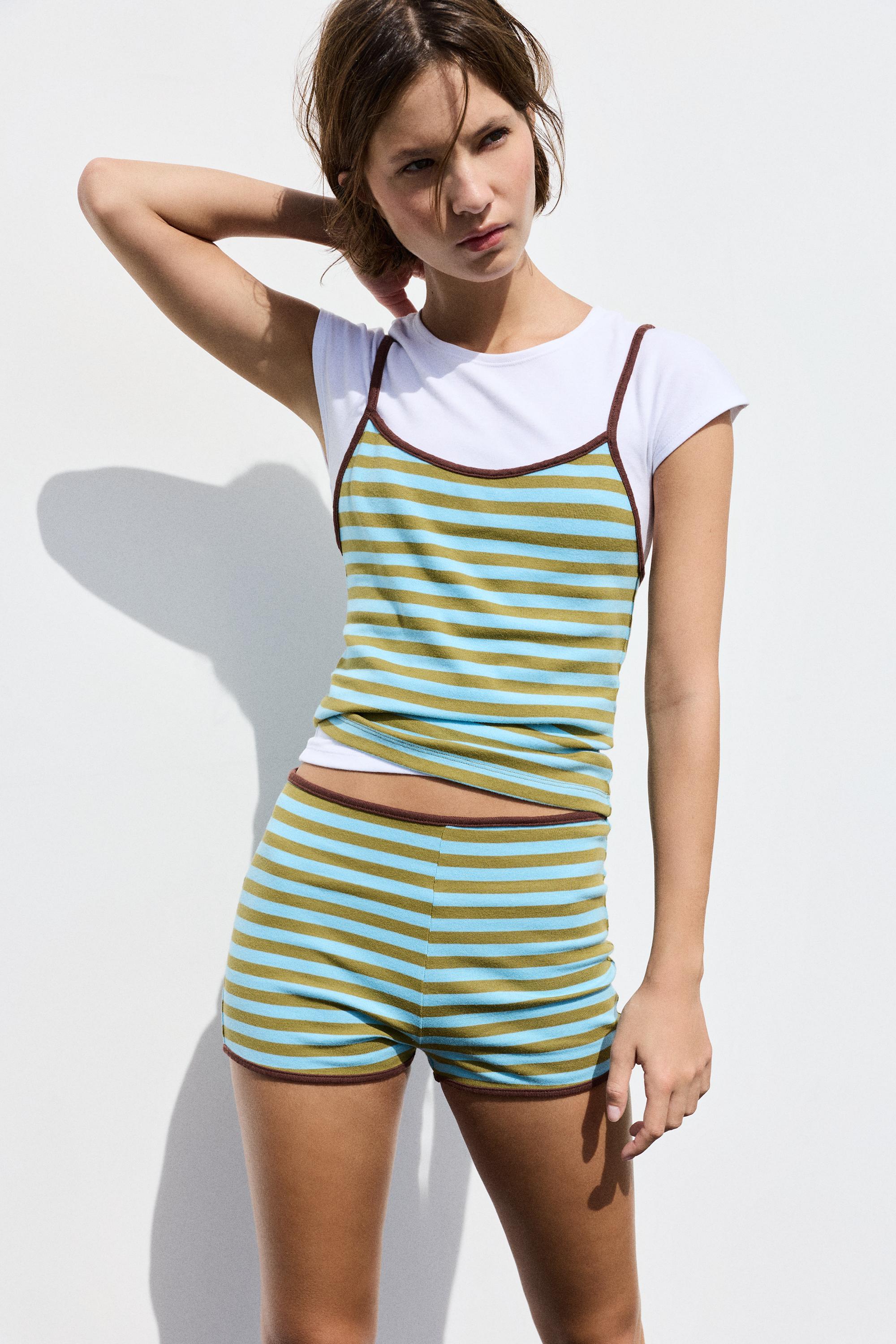 Striped strappy top — Bluish green