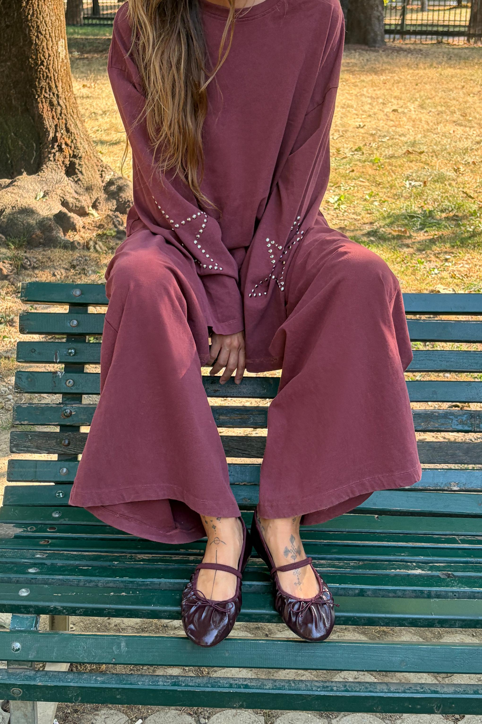 Wide-leg star trousers — Maroon