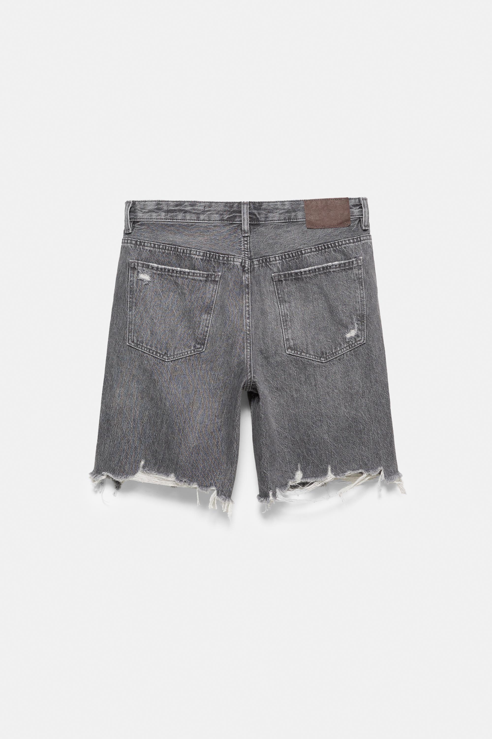 Straight-leg denim Bermuda shorts — Dark grey