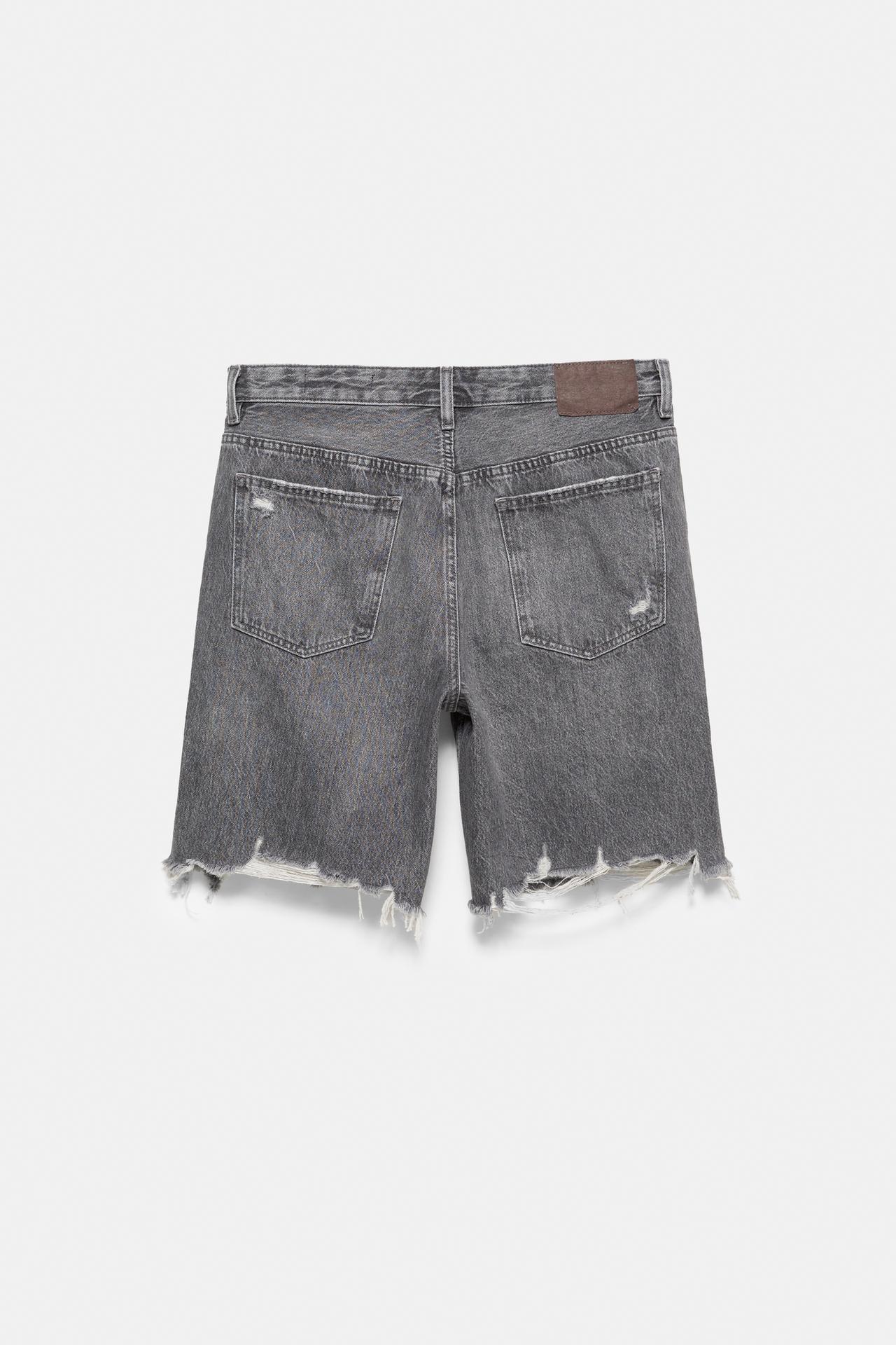 Straight-leg denim Bermuda shorts — Dark grey
