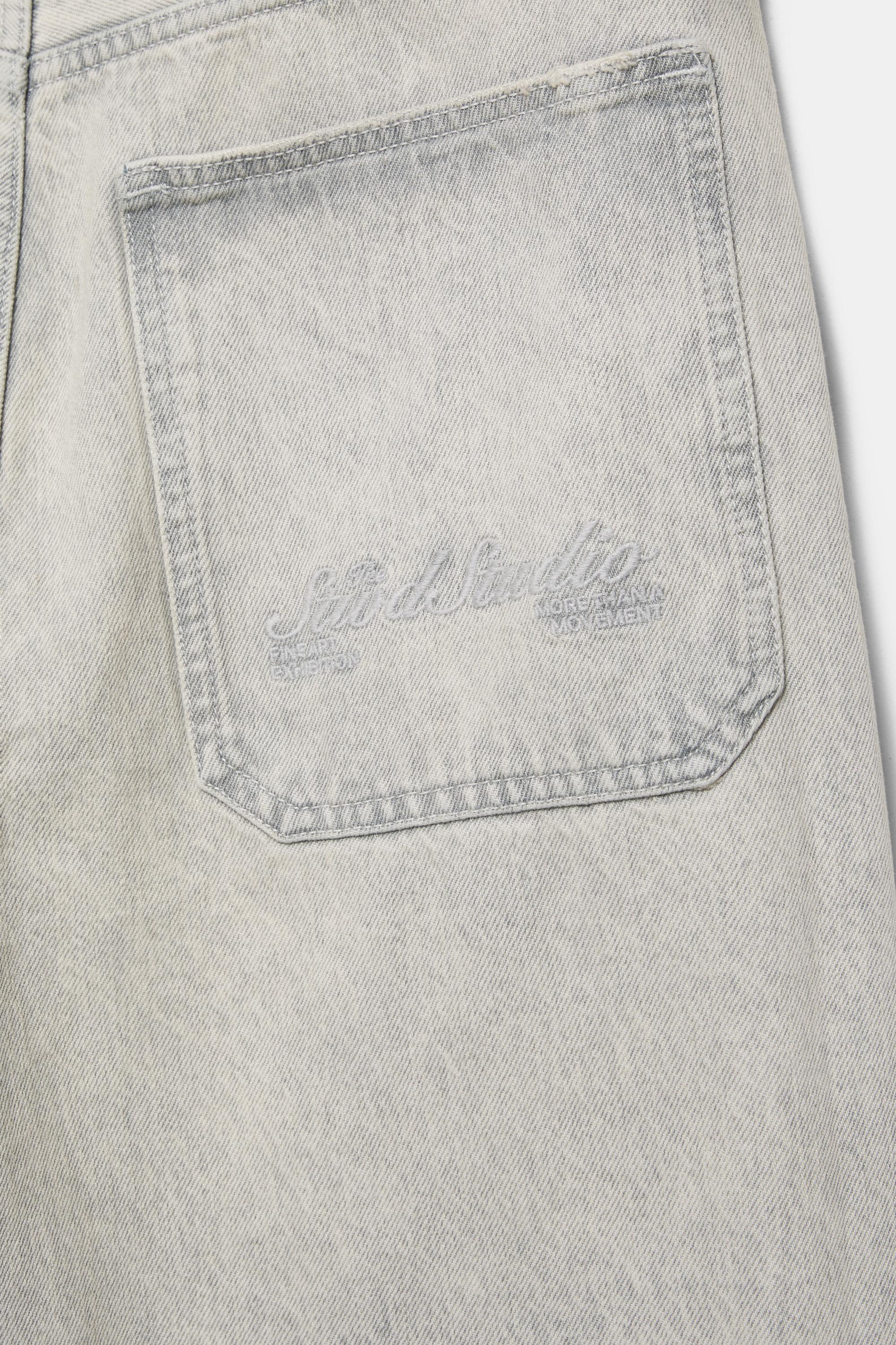 Embroidered skater jeans — Pale grey