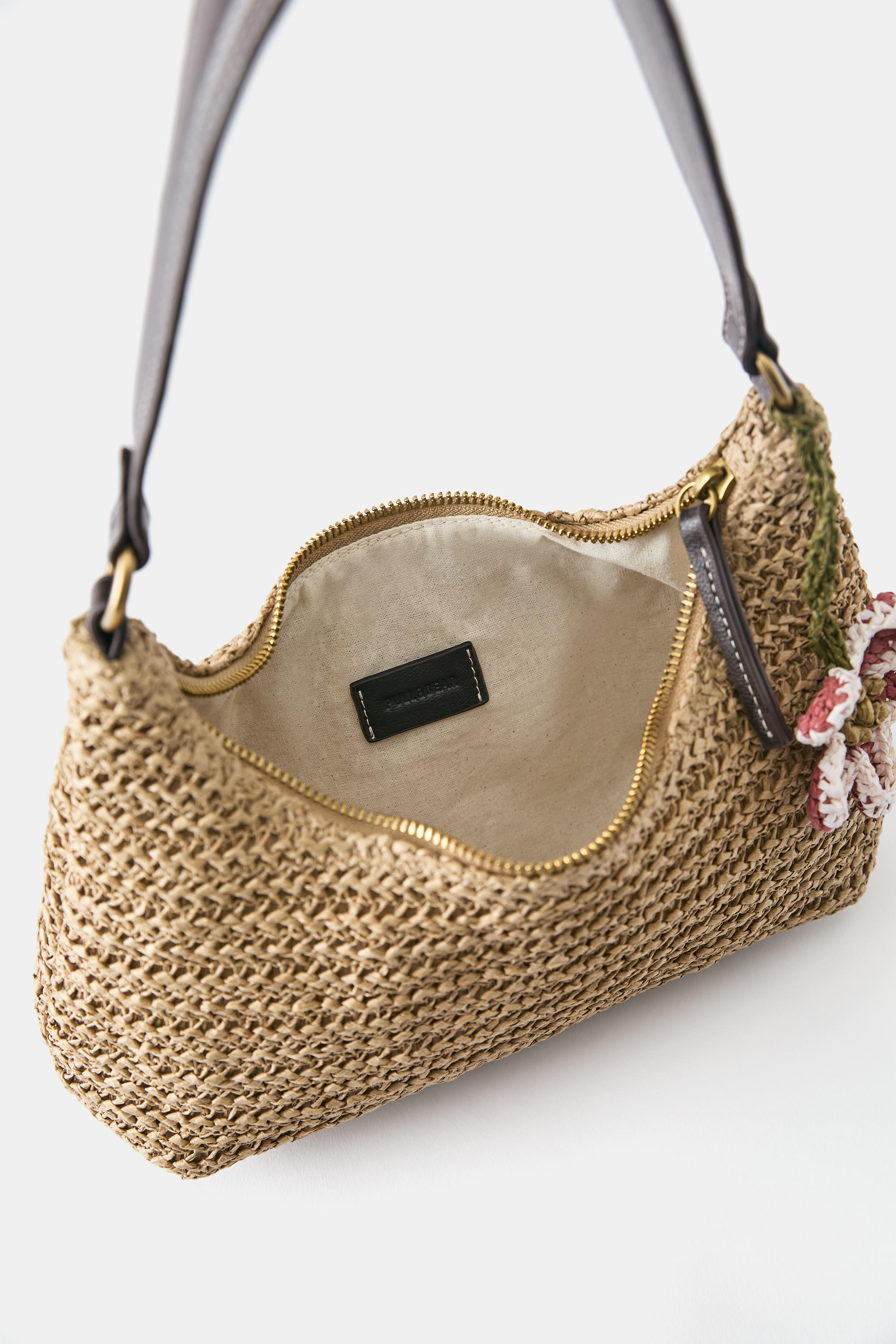 Woven embellished shoulder bag — Beige
