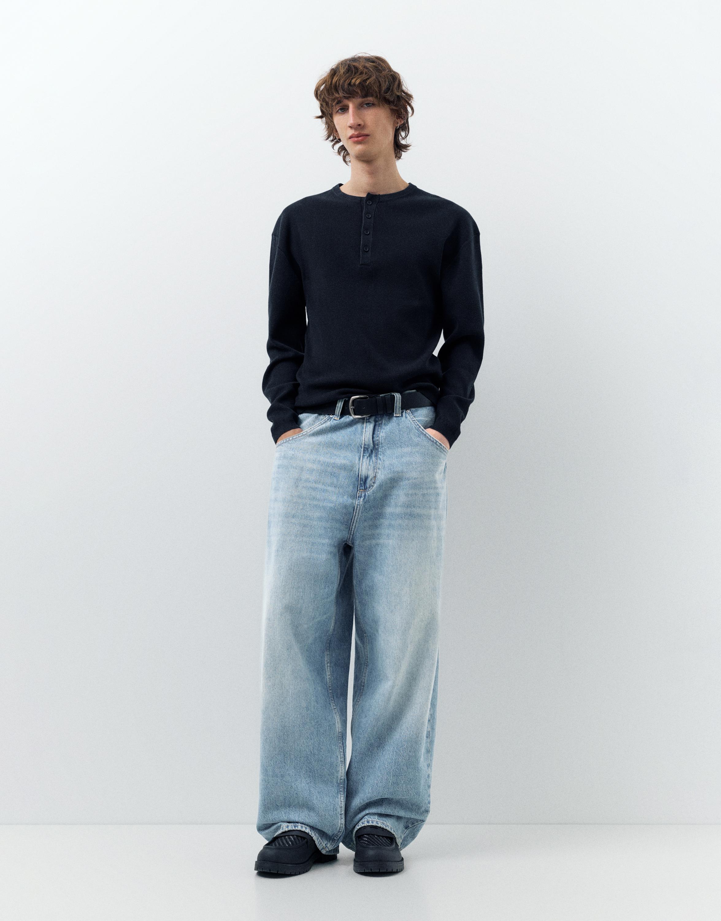 Embroidered super baggy jeans — Medium blue