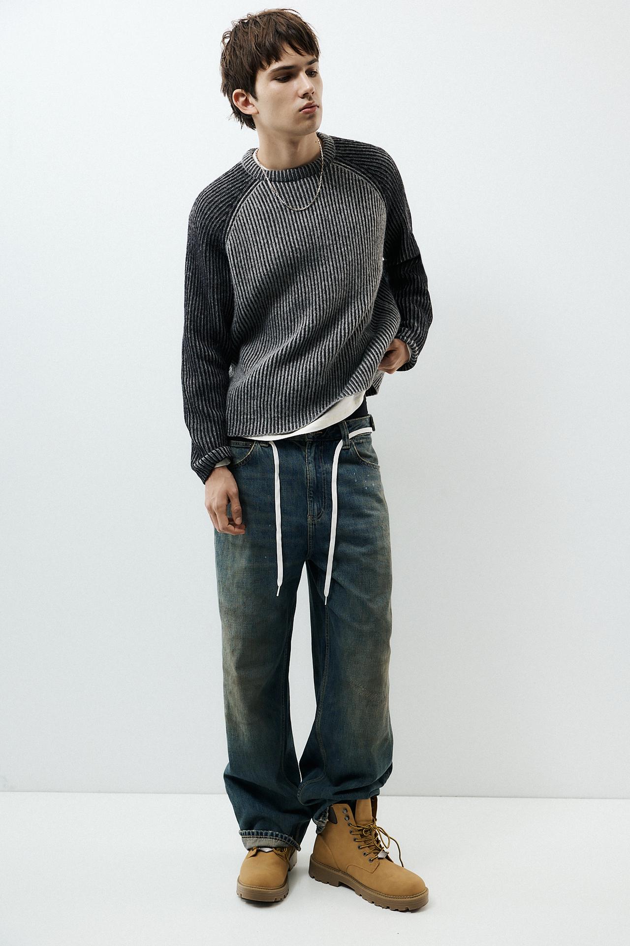 Ribbed raglan sleeve jumper — Dark anthracite